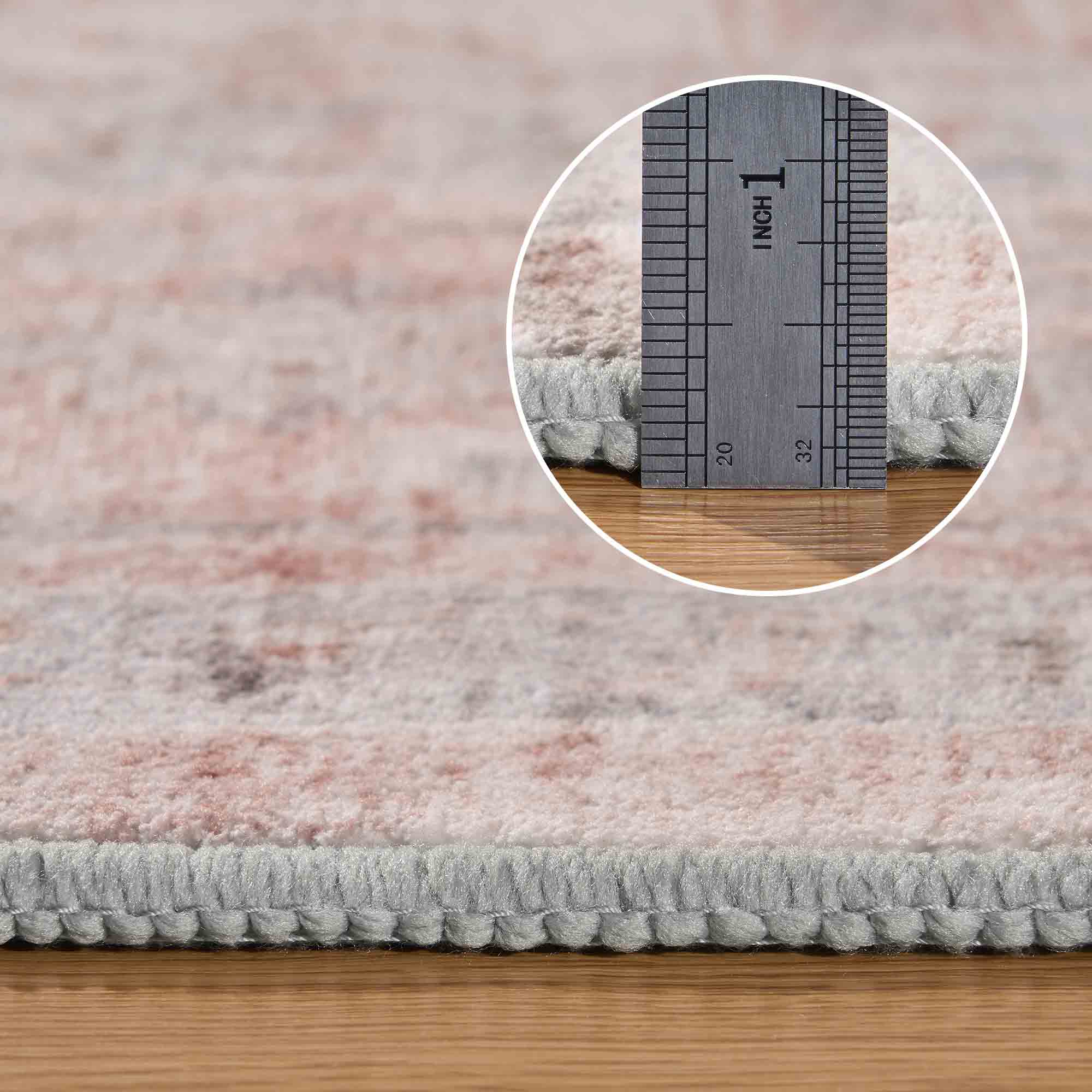 MontVoo Pink Floral Non-Slip Washable Rug