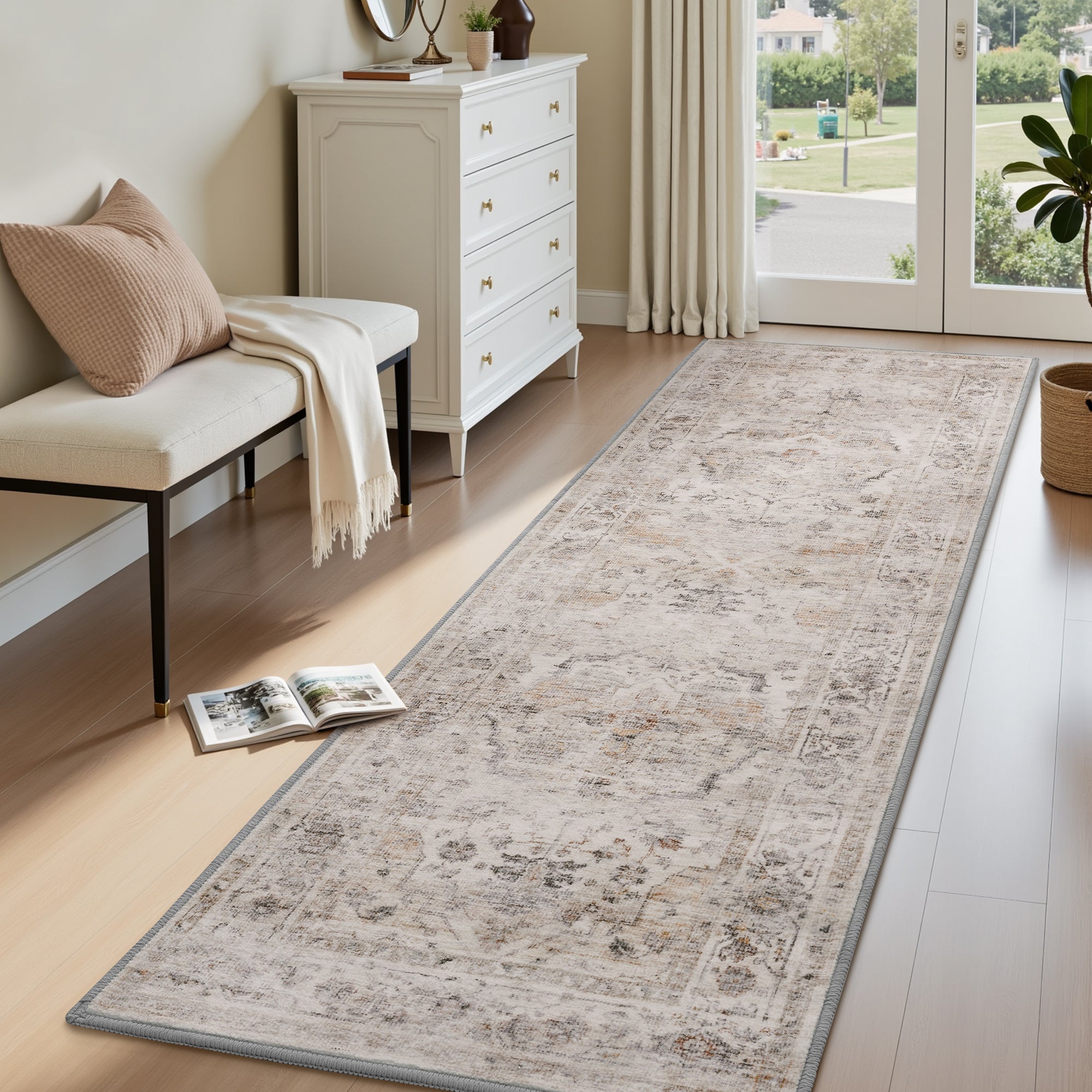 MontVoo Beige Oriental Washable Rug