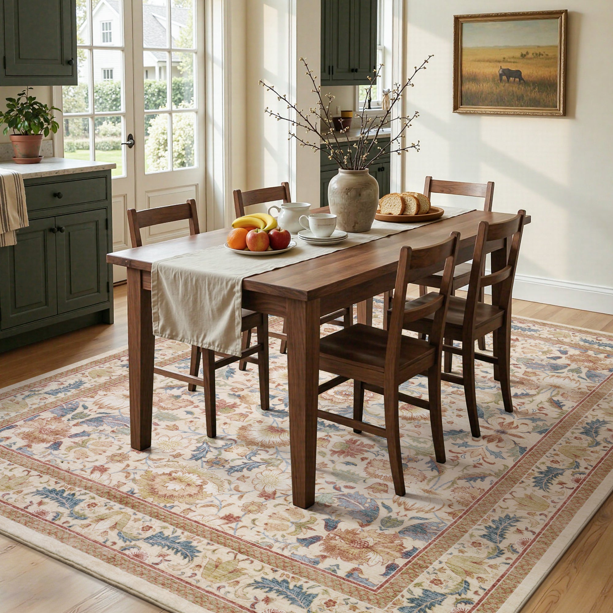 MontVoo Vintage Floral Washable Rug Orange