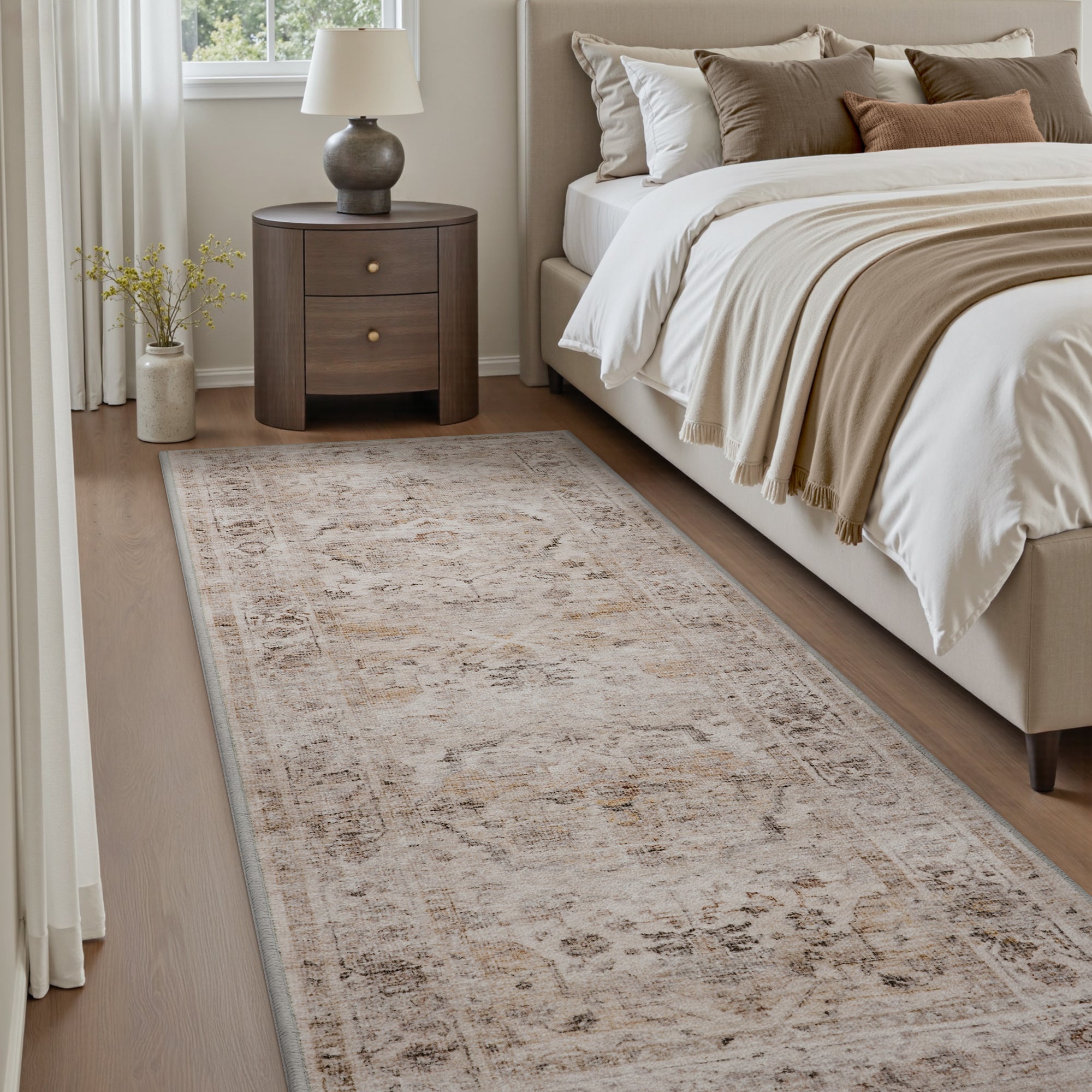 MontVoo Beige Oriental Washable Rug