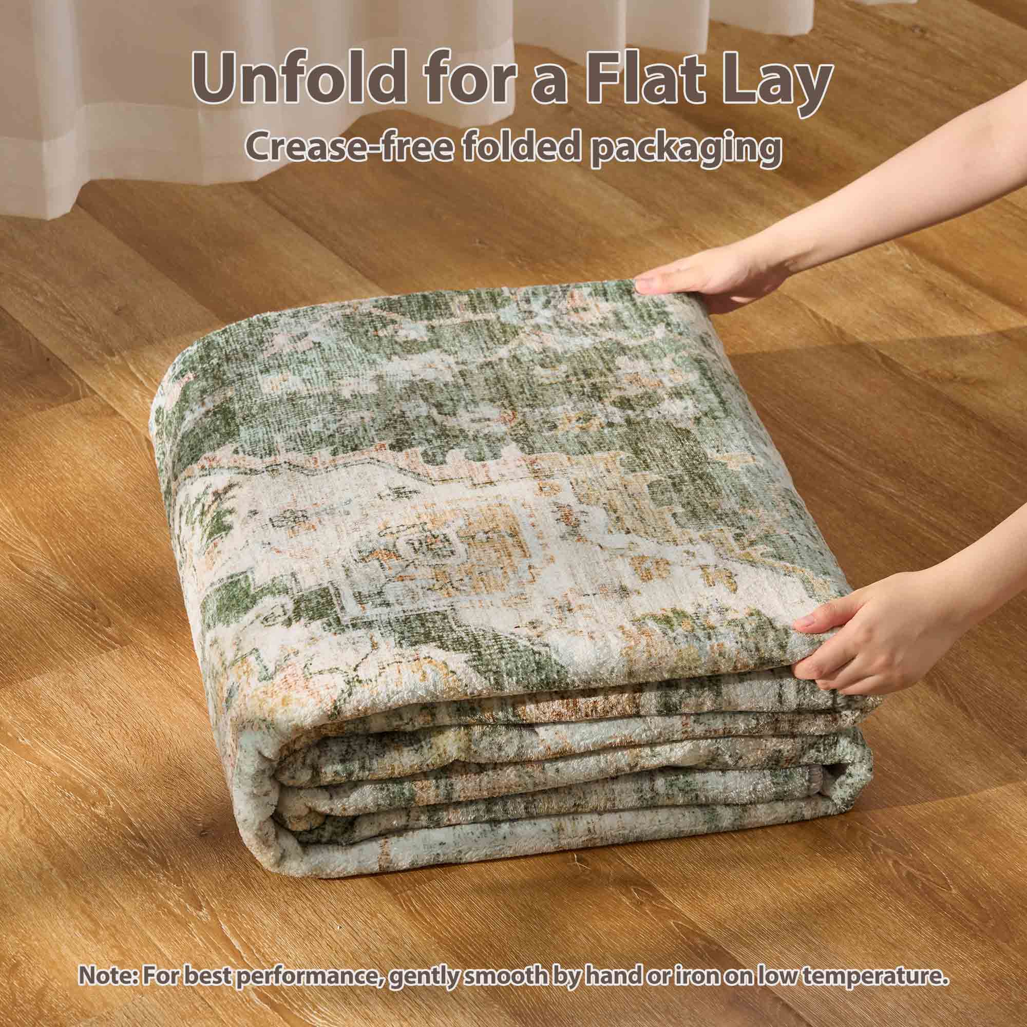 MontVoo Classic Floral Green Washable Rug