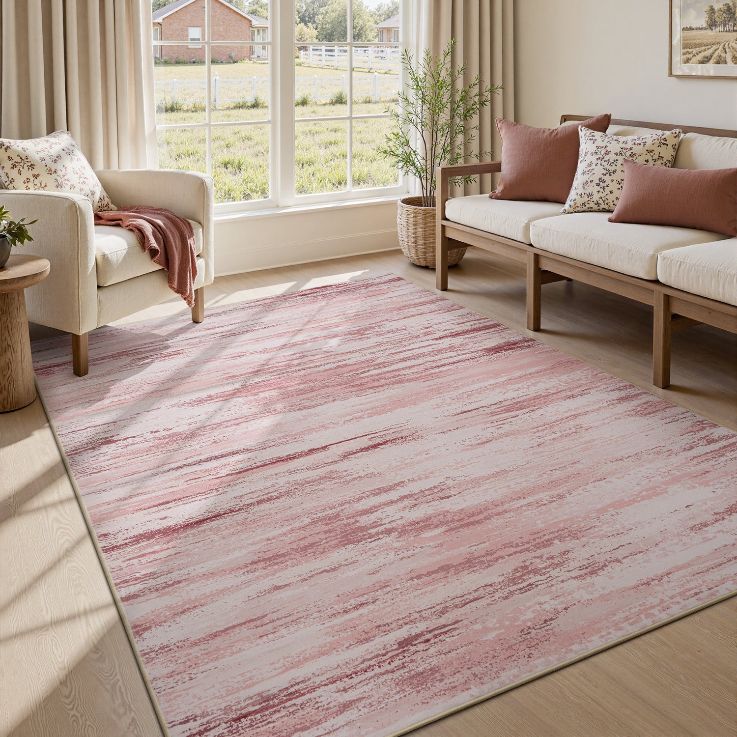 MontVoo Modern Abstract Pink Washable Area Rug