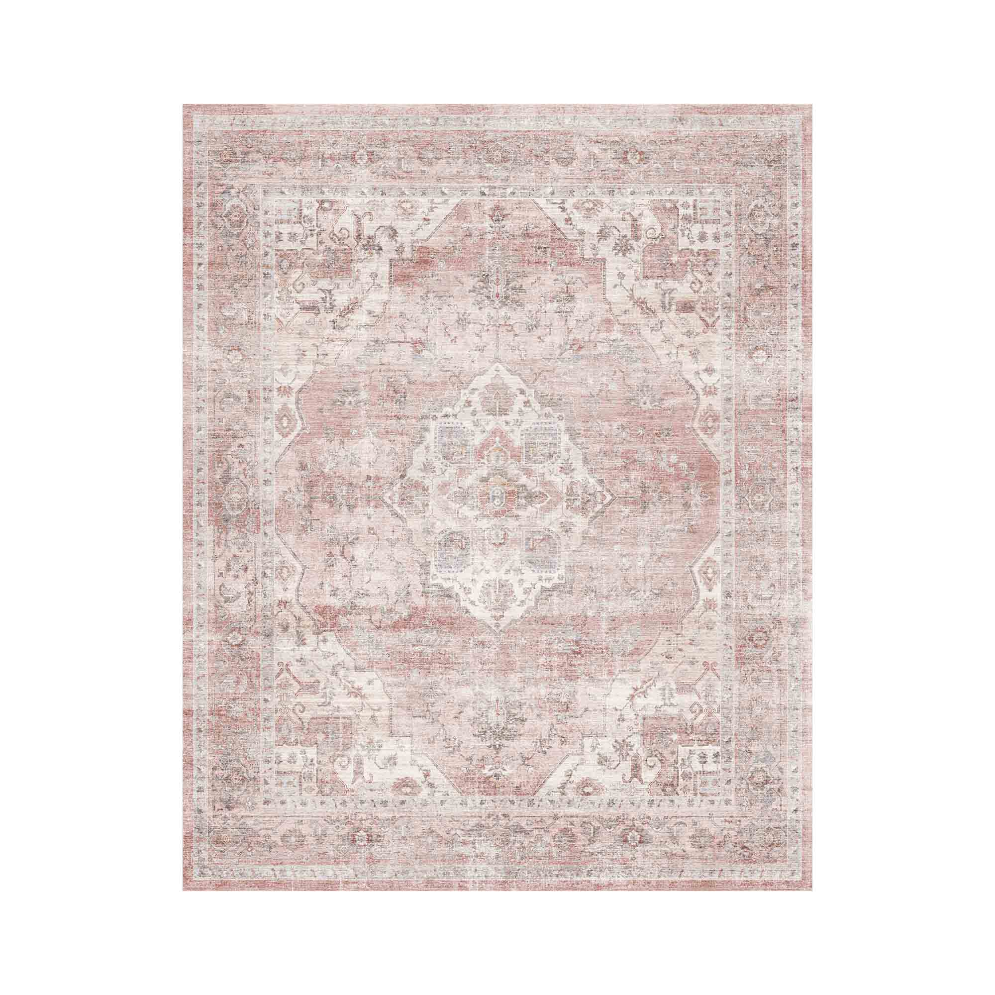 MontVoo Pink Floral Non-Slip Washable Rug