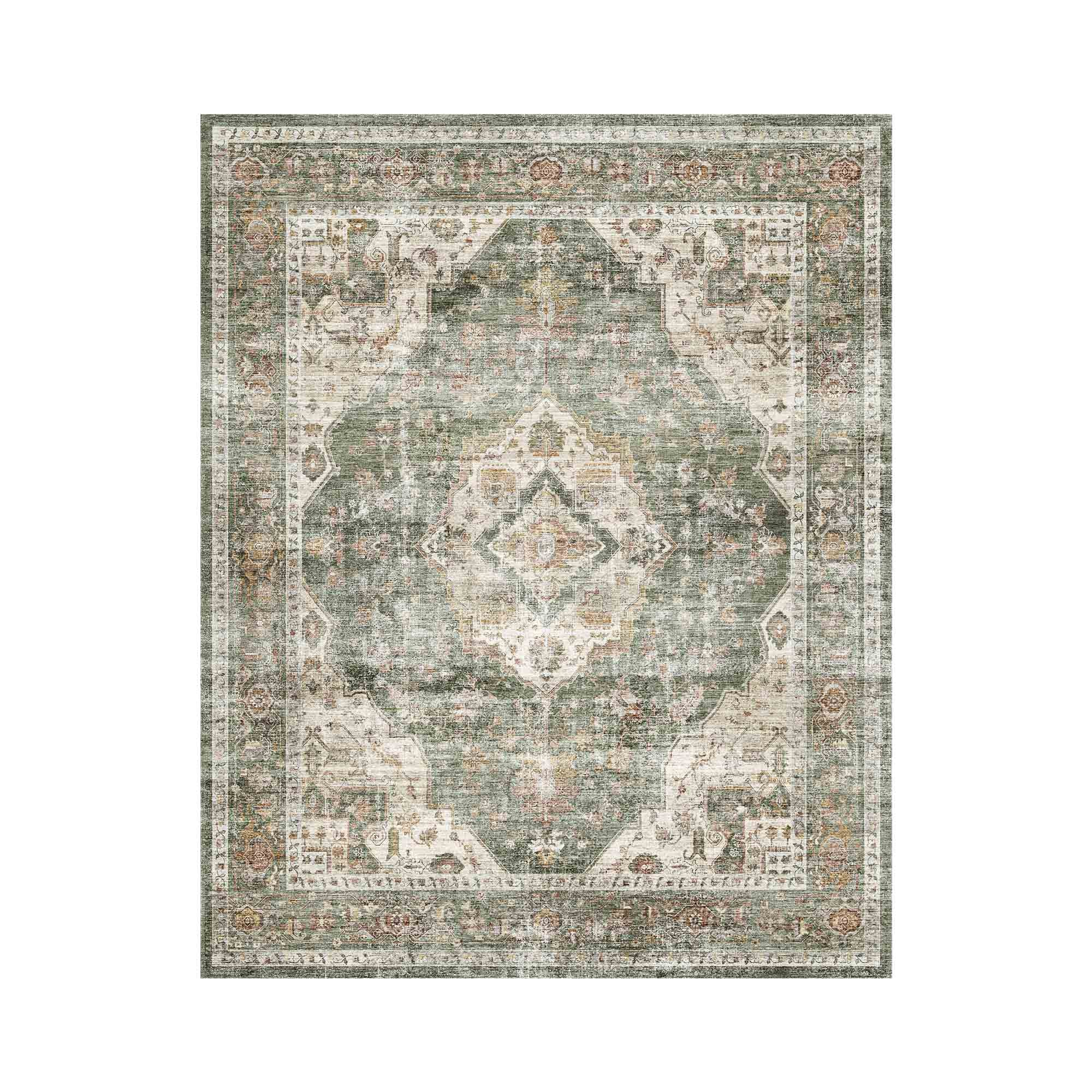 MontVoo Classic Floral Green Washable Rug