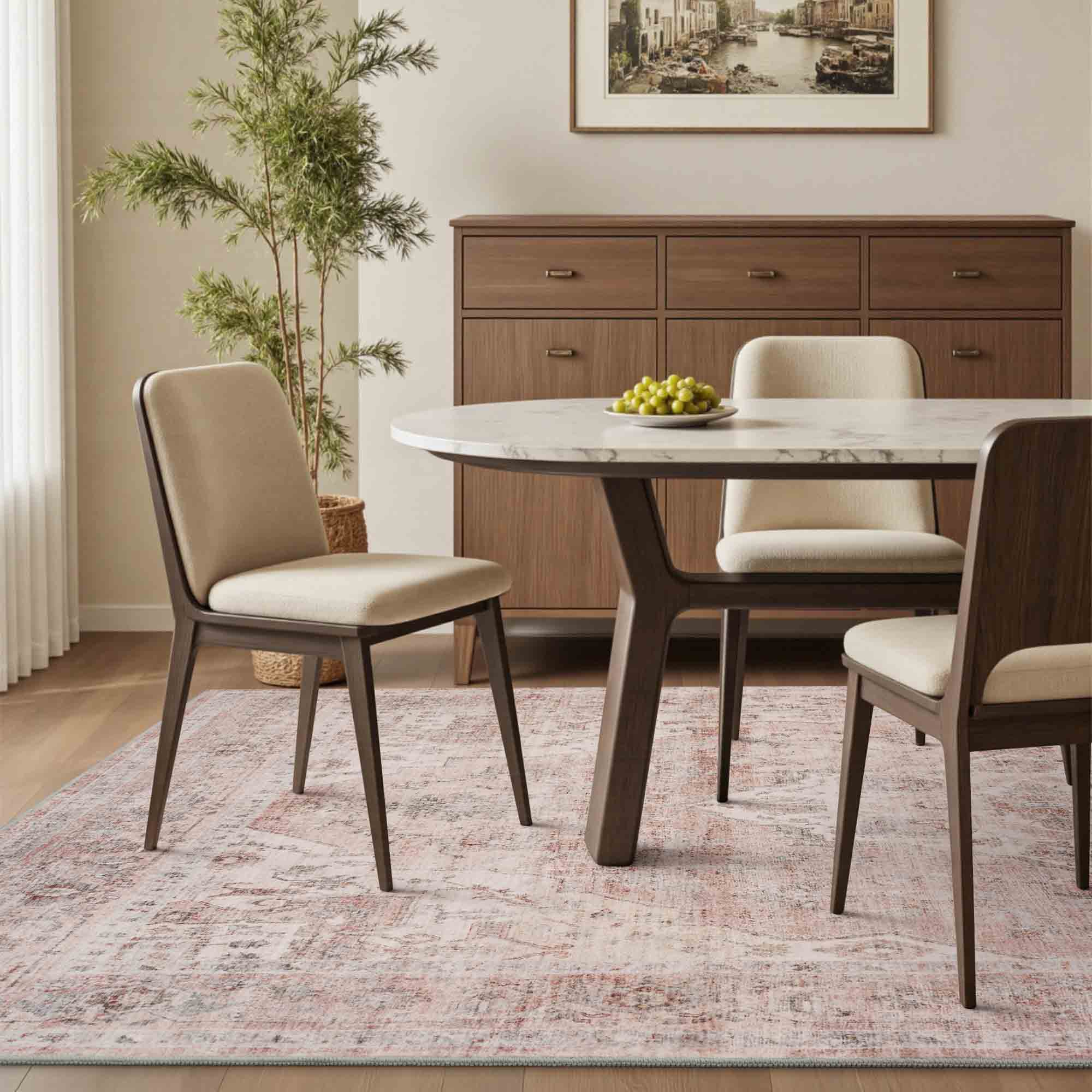 MontVoo Pink Floral Non-Slip Washable Rug