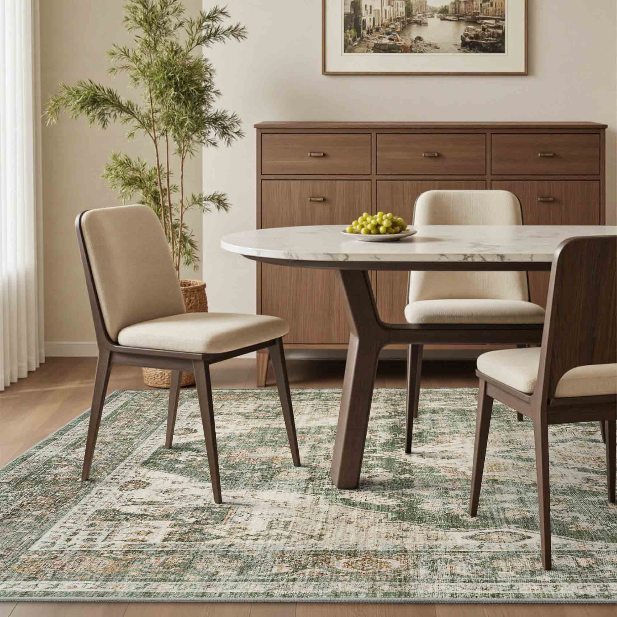 MontVoo Classic Floral Green Washable Rug