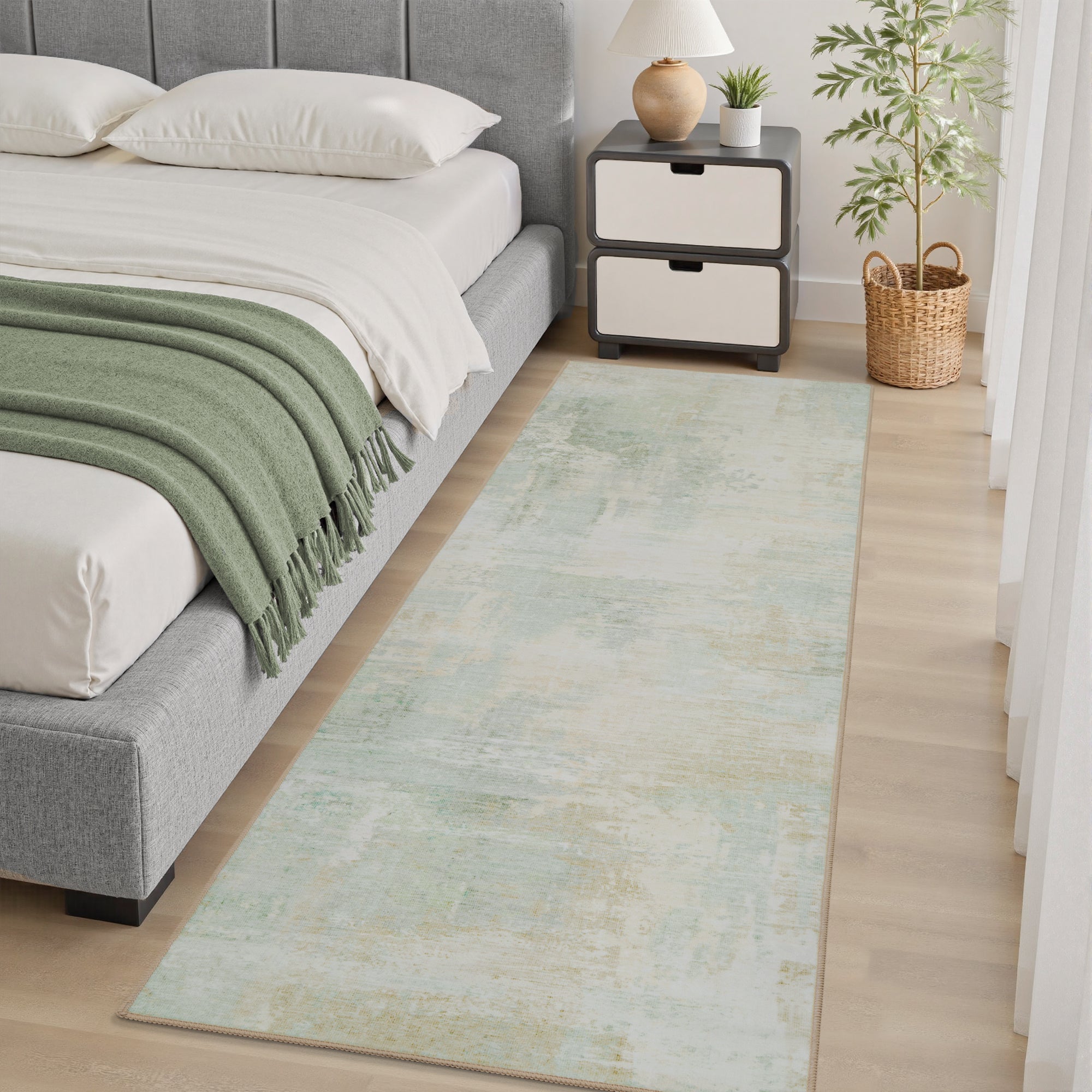 MontVoo Soft Abstract Washable Yellow-Green Area Rug