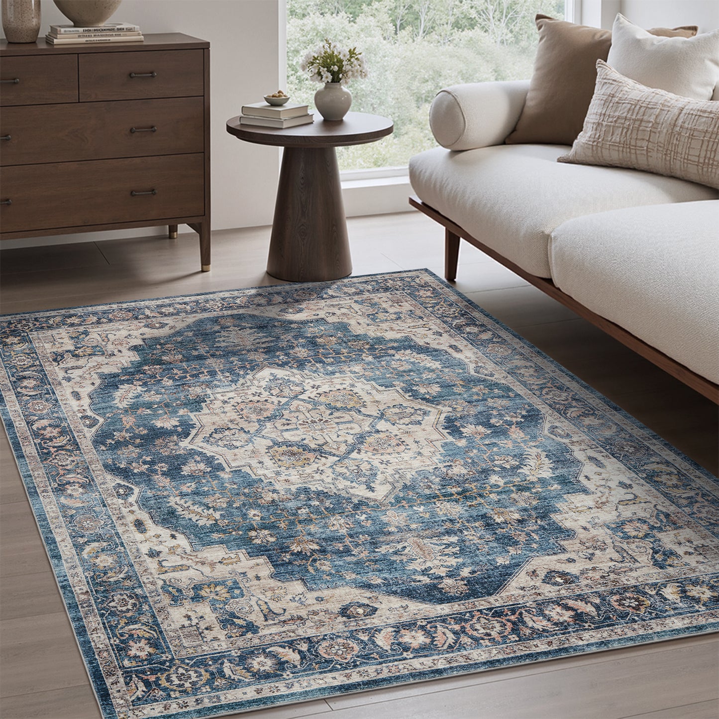Area Rug Washable Carpet Soft Distressed Non Slip Vintage