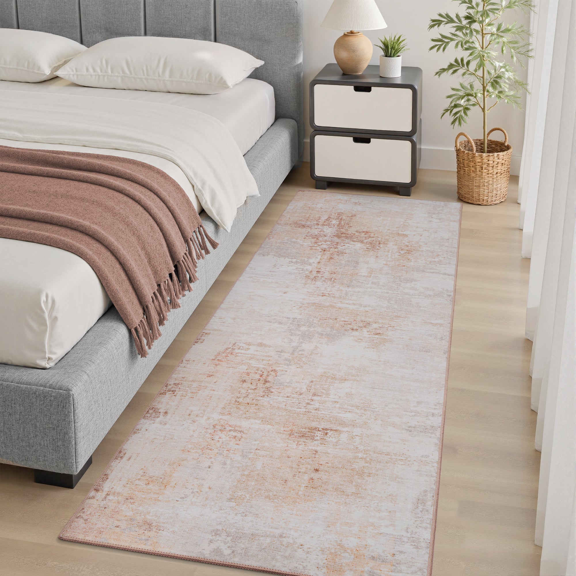 MontVoo Soft Abstract Washable Pink Area Rug
