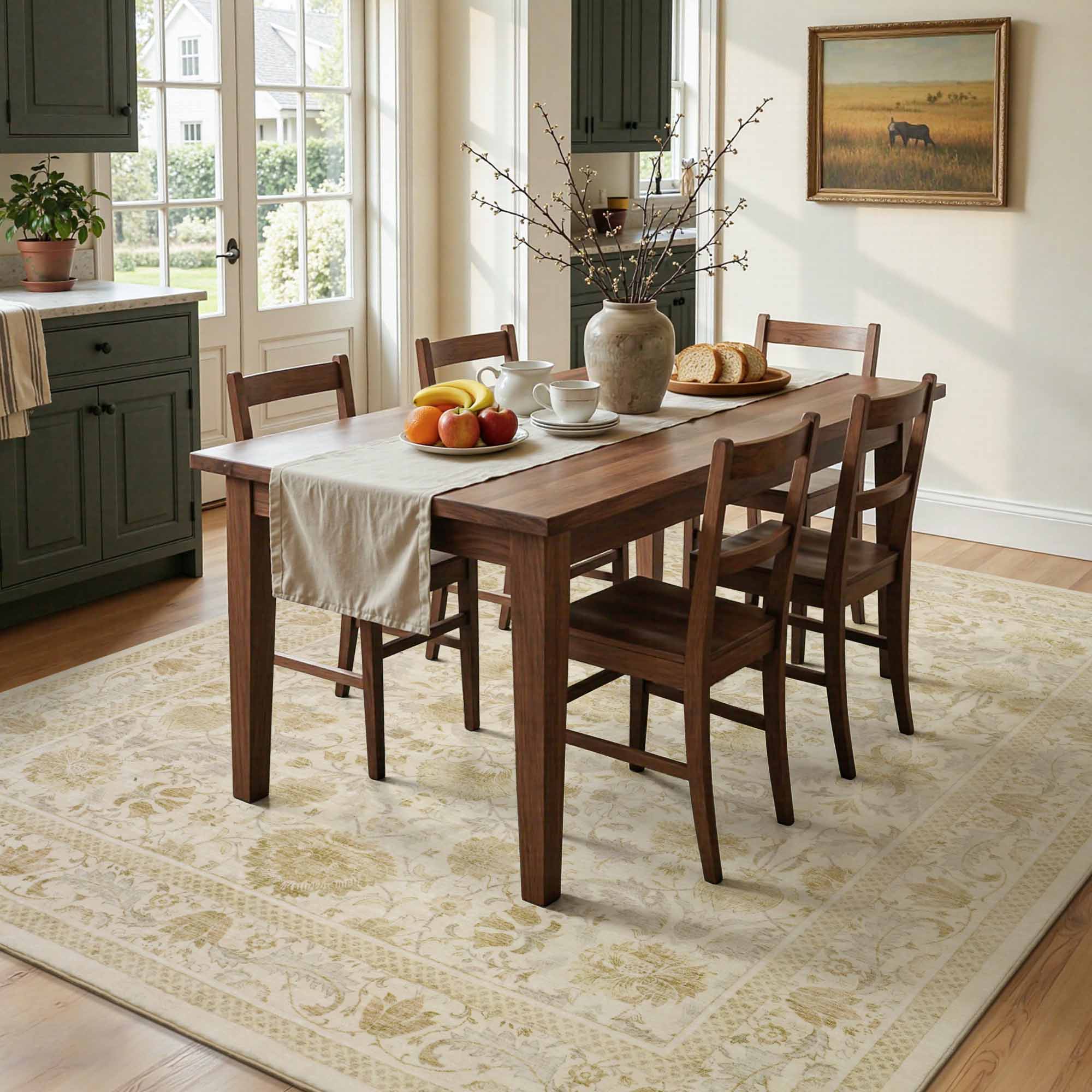 MontVoo Vintage Floral Washable Rug Gold