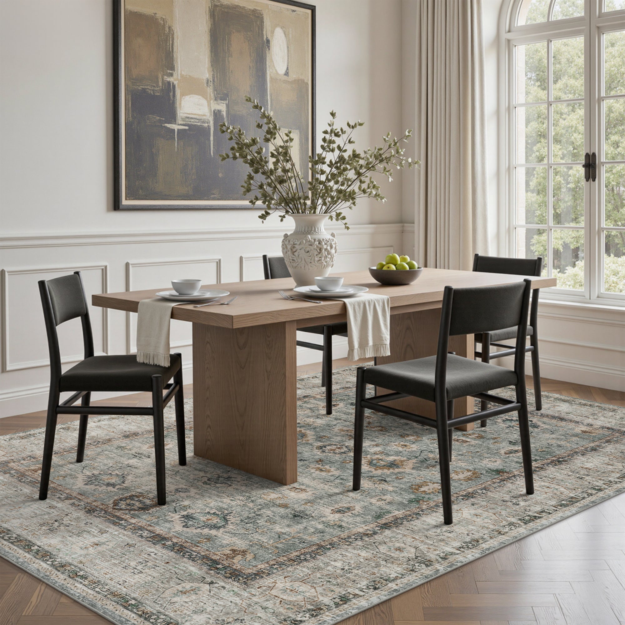 MontVoo Washable Vintage Distressed Oriental Area Rug Green