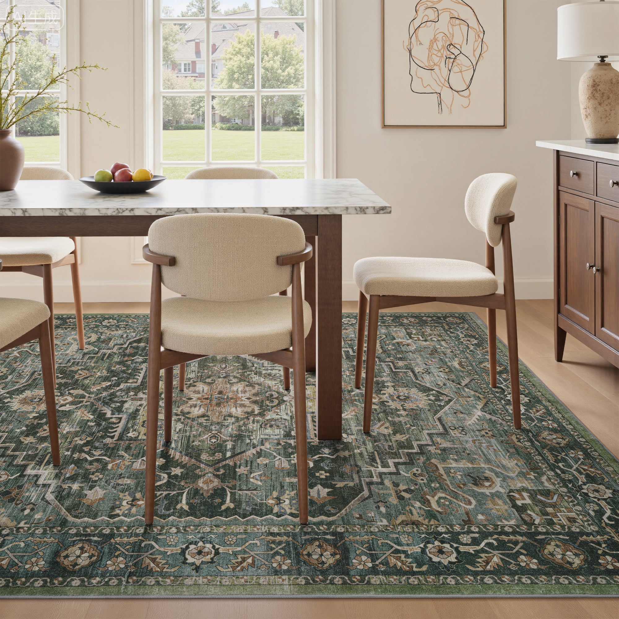 MontVoo Soft Washable Oriental Area Rug Green