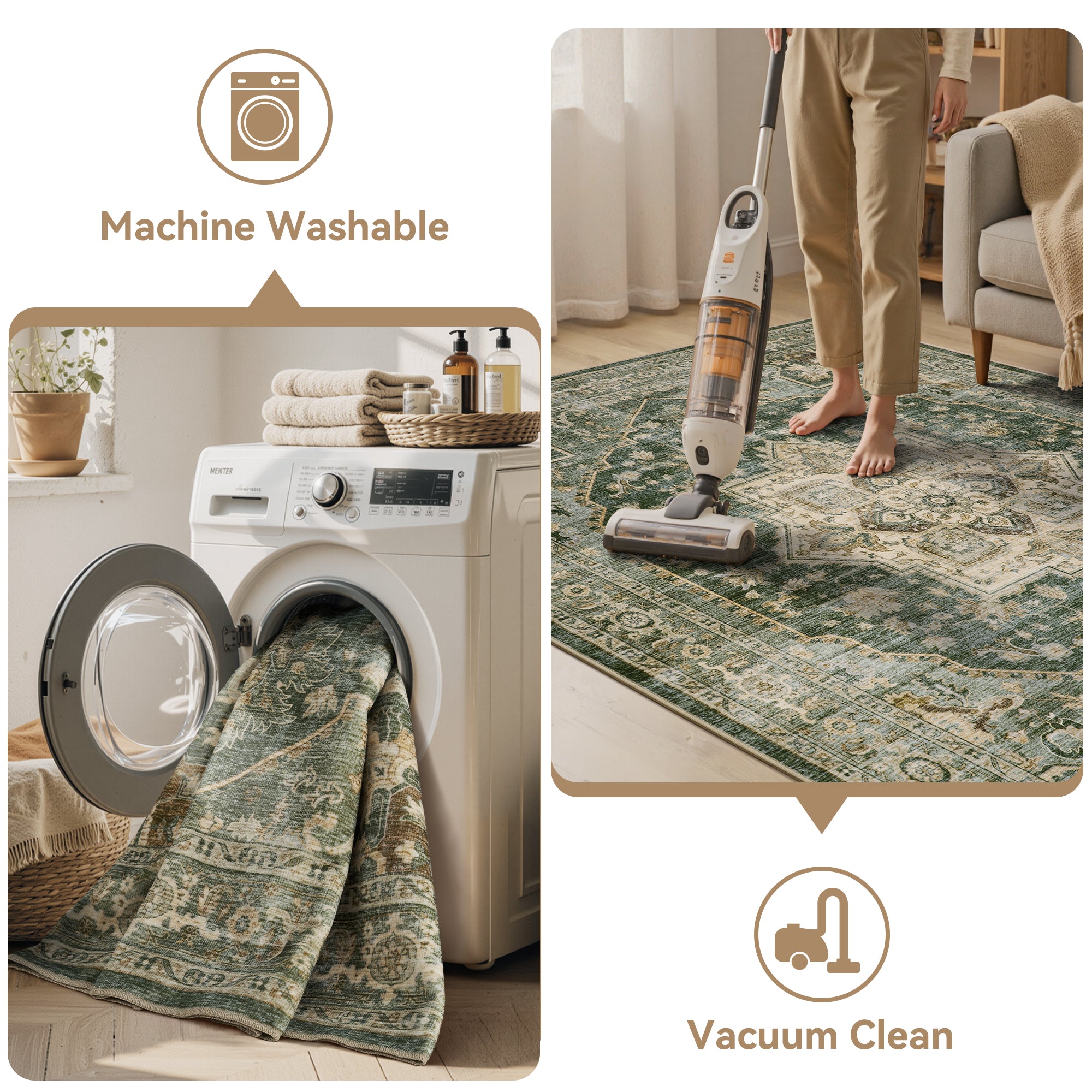 MontVoo Soft Medallion Washable Rug Green