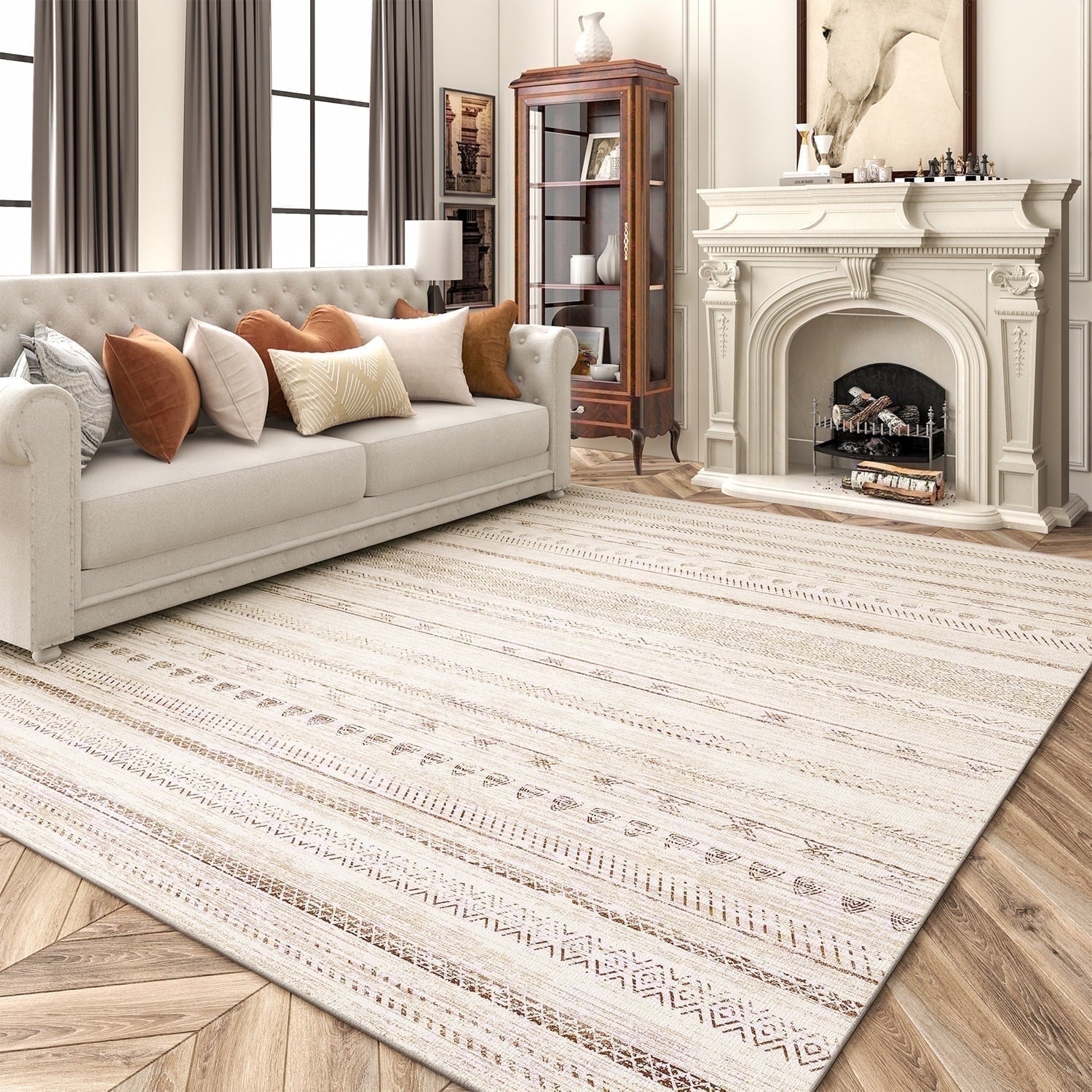 Boho Area Rug Machine Washable Rug