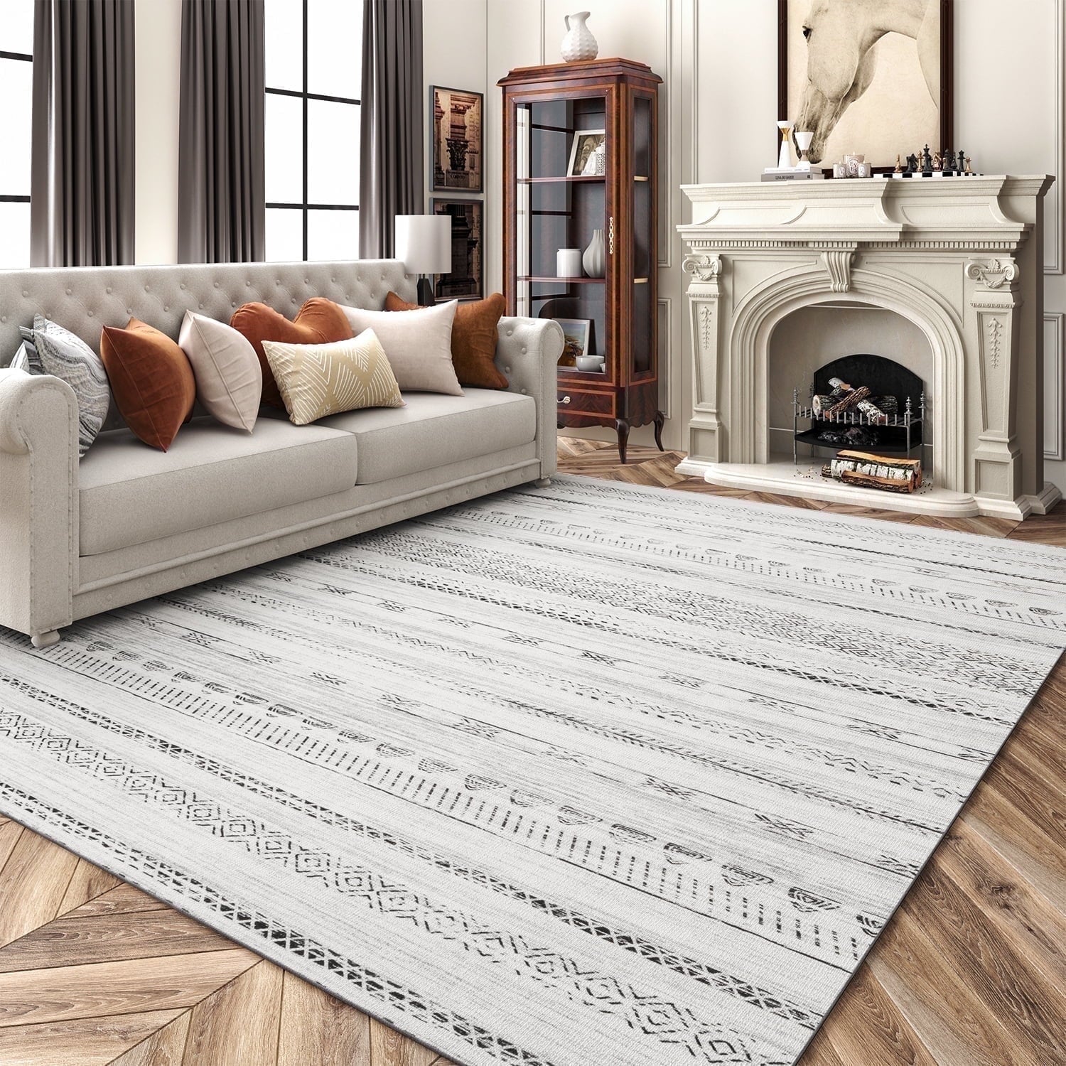 Boho Area Rug Machine Washable Rug