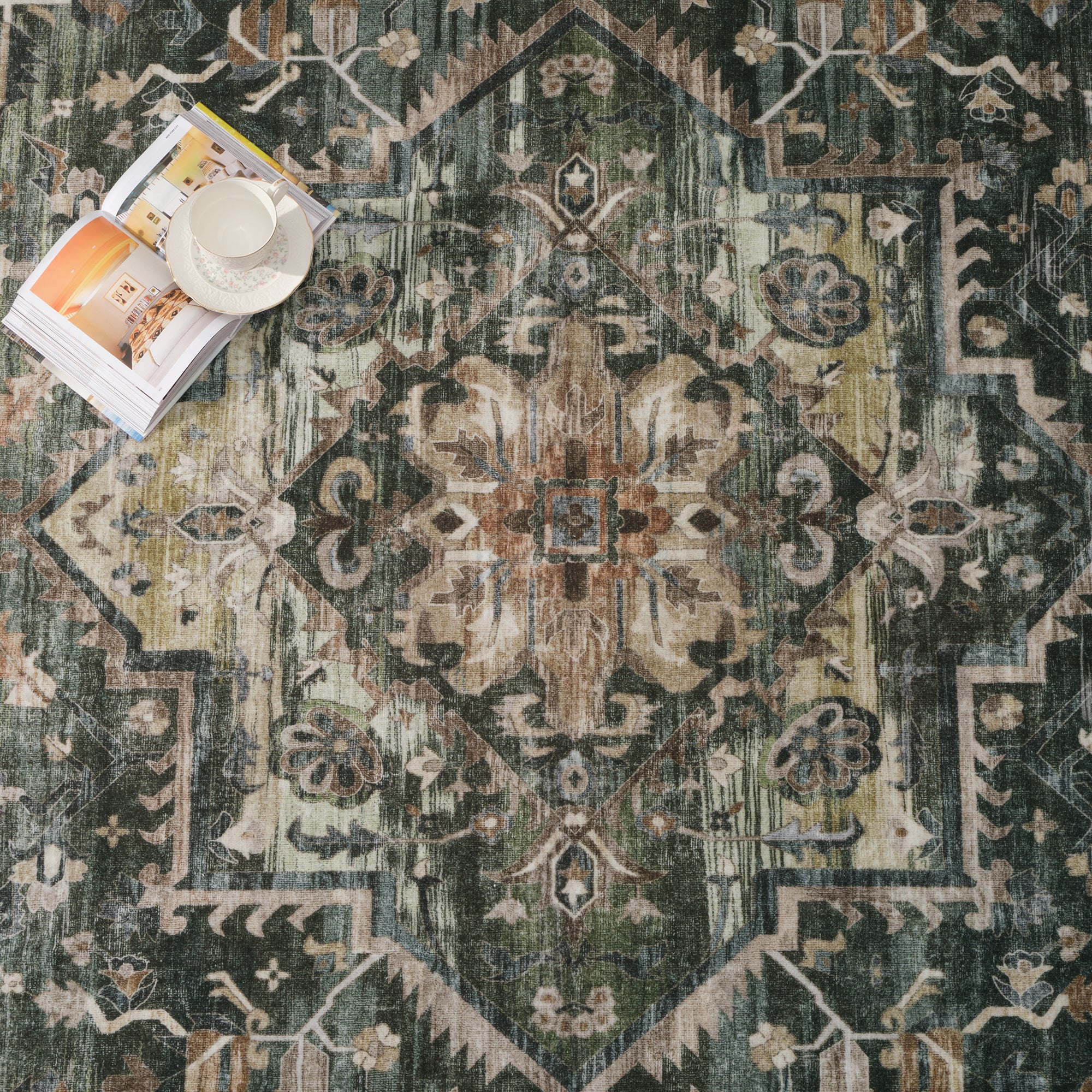 MontVoo Soft Washable Oriental Area Rug Green