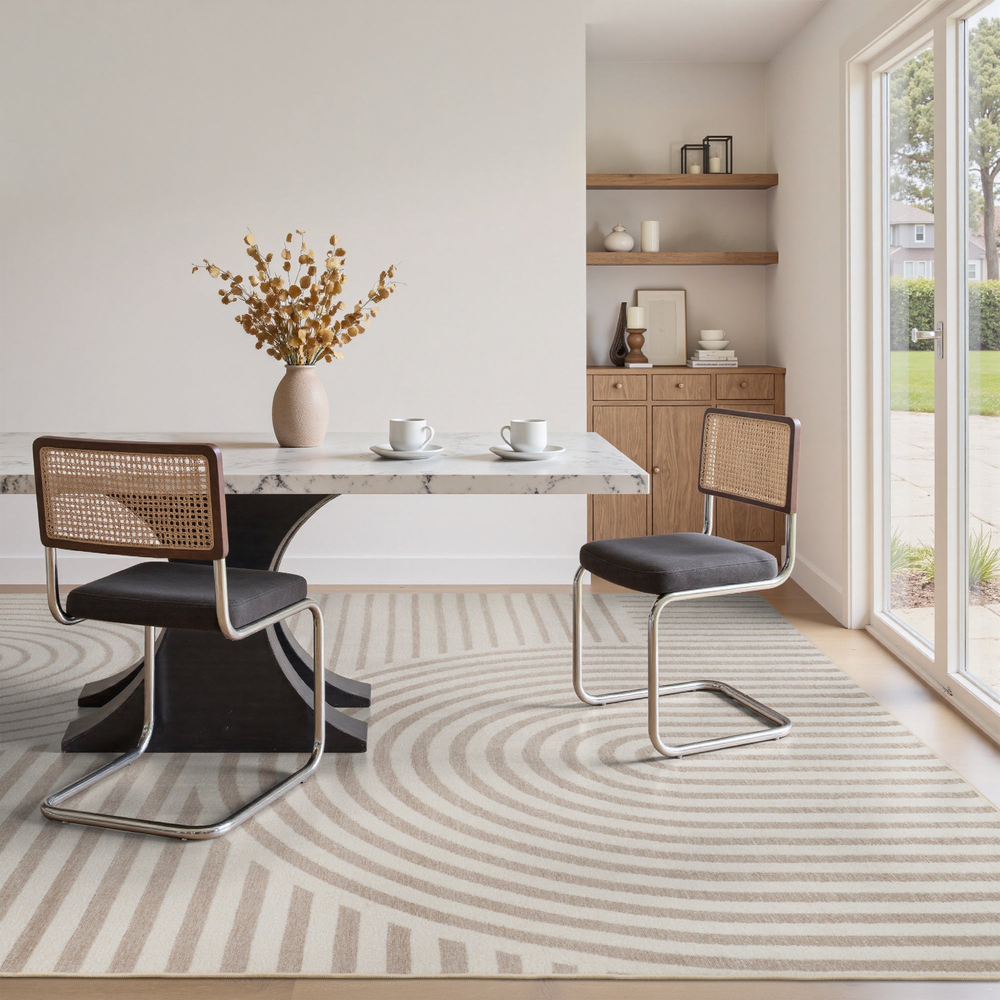 MontVoo Modern Geometric High-Low Beige Washable Area Rug