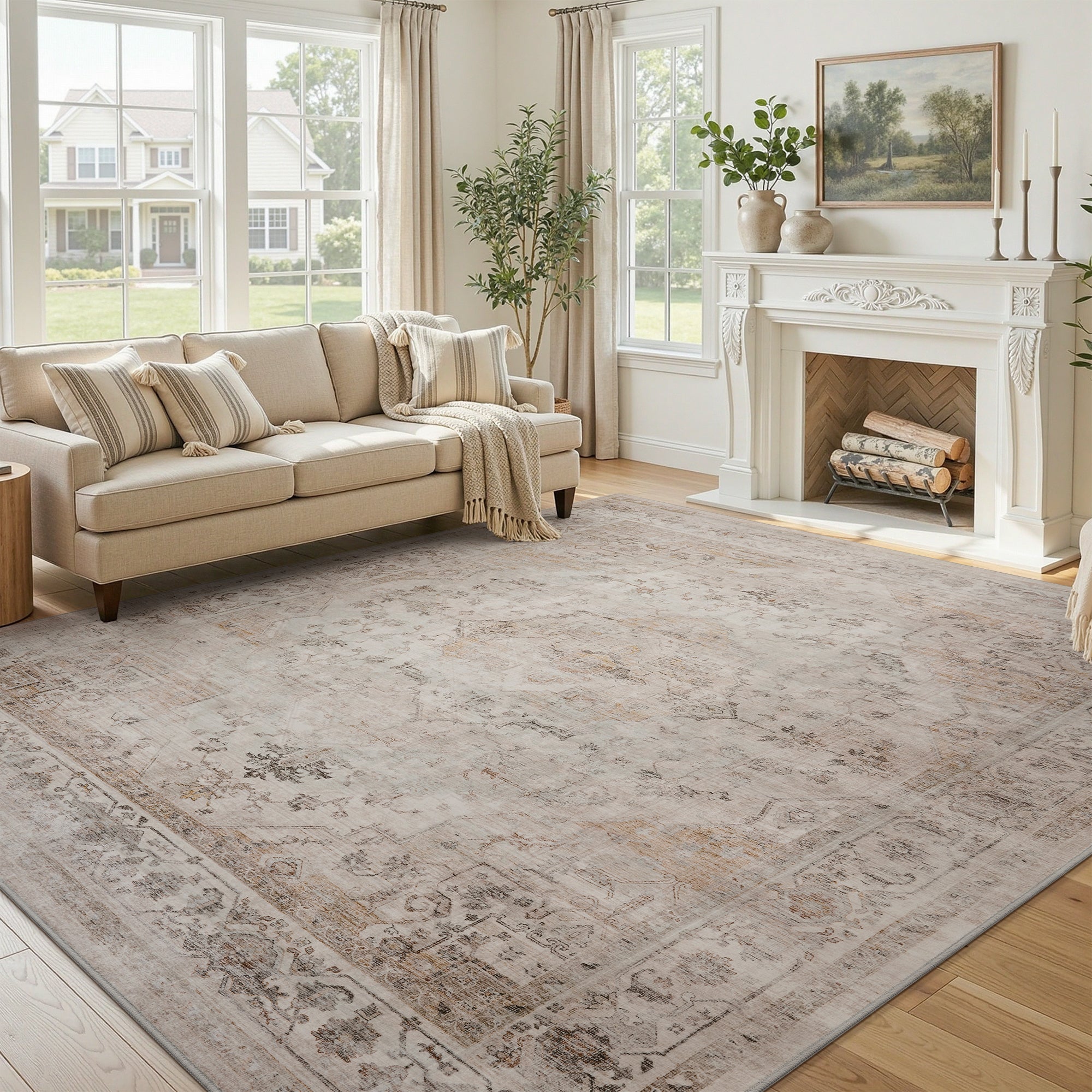 Alfombra oriental lavable a máquina MontVoo beige