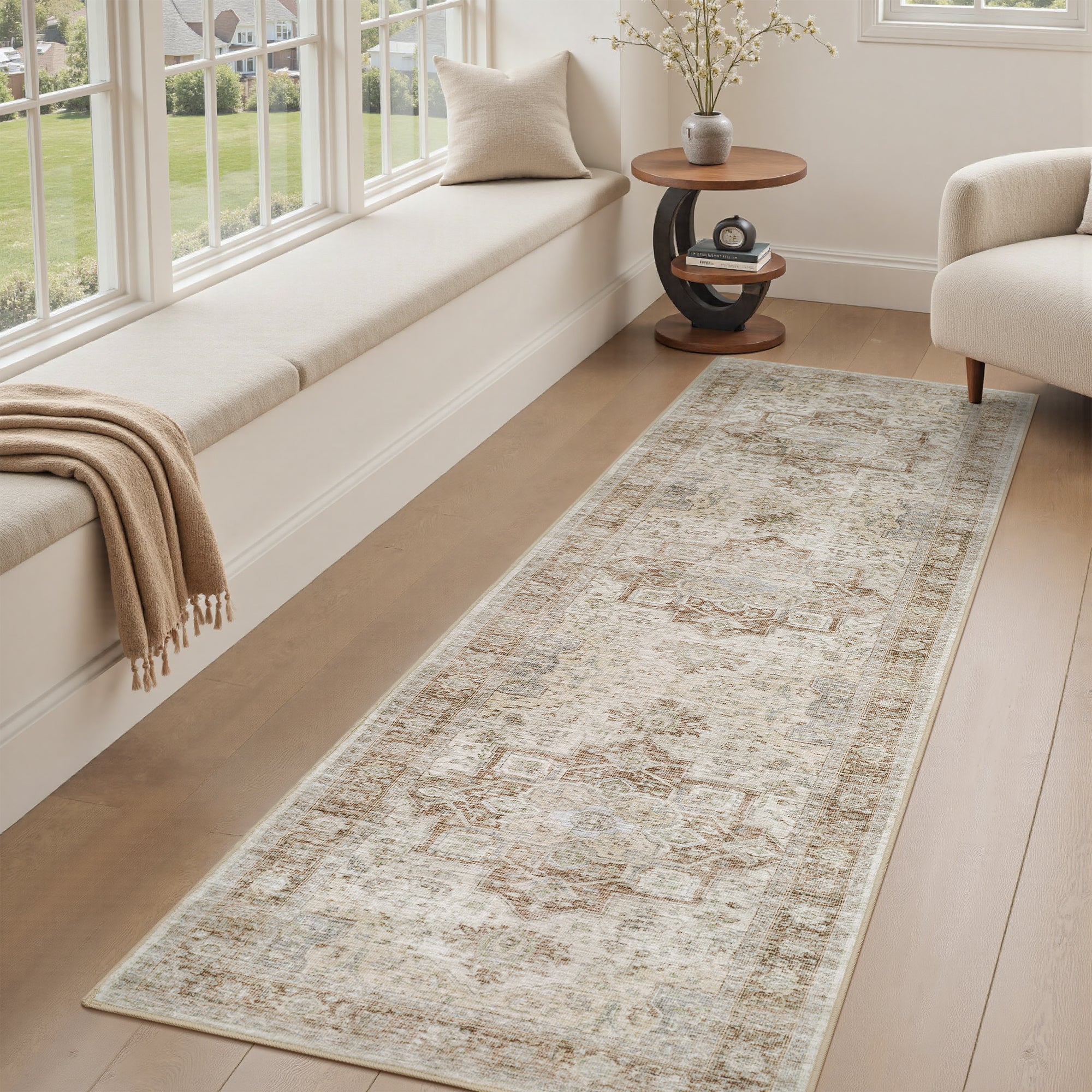 Alfombra floral oriental lavable a máquina MontVoo marrón