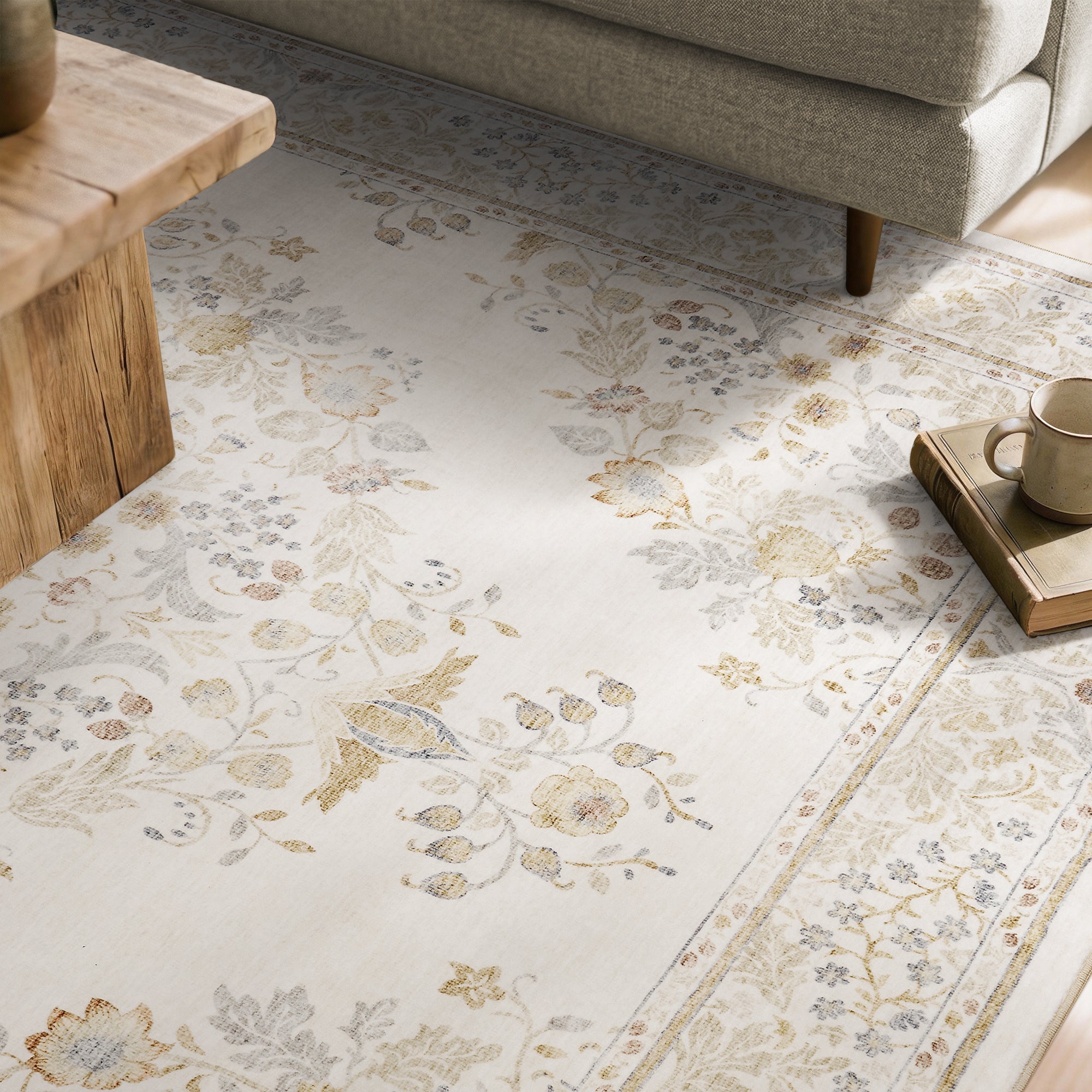 MontVoo Vintage Medallion Washable Rug Beige