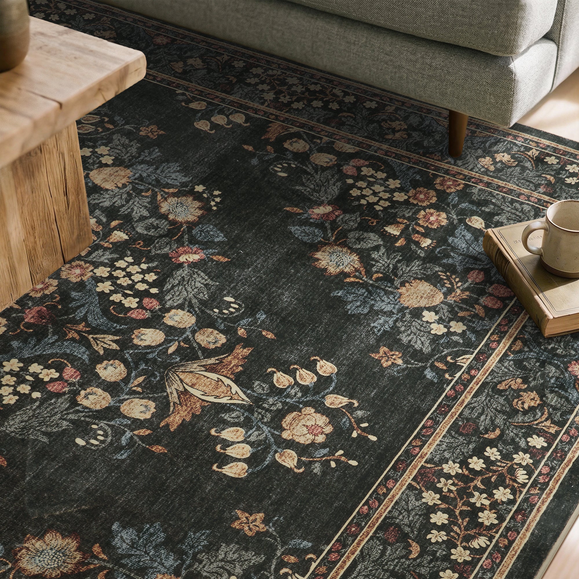 MontVoo Vintage Medallion Washable Rug Green