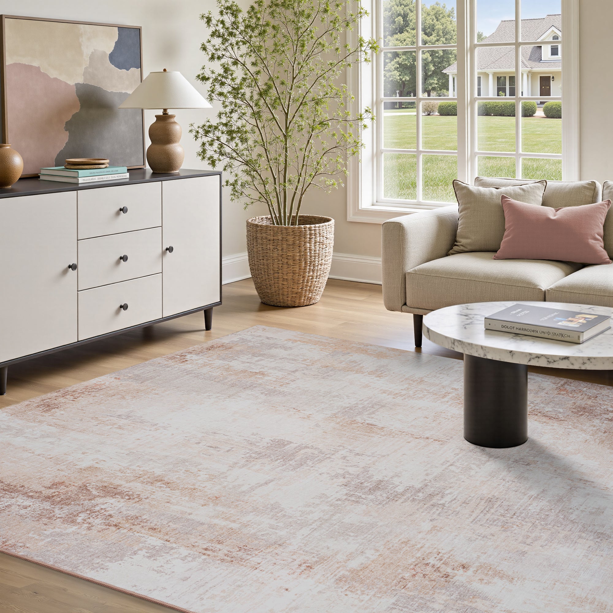 MontVoo Soft Abstract Washable Pink Area Rug