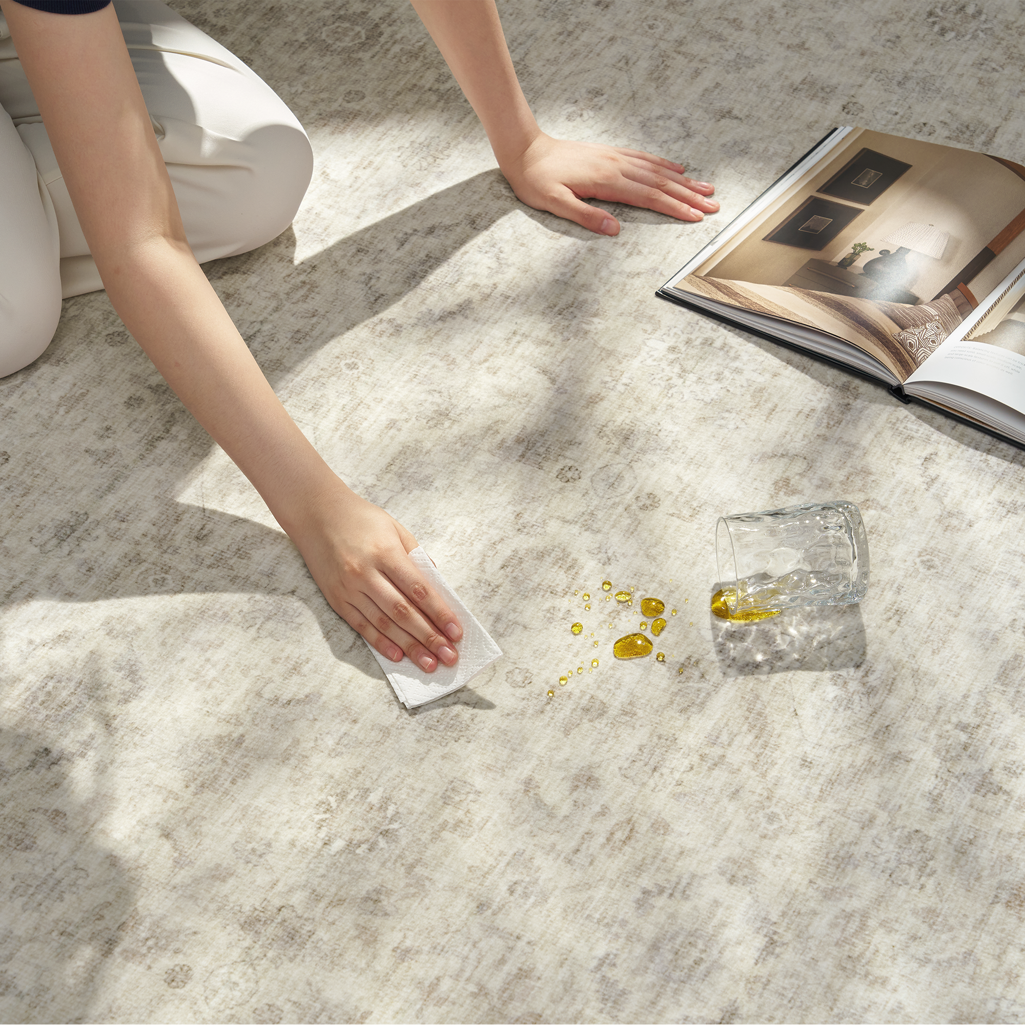 MontVoo Washable Non-Slip Vintage-Inspired Area Rug Beige
