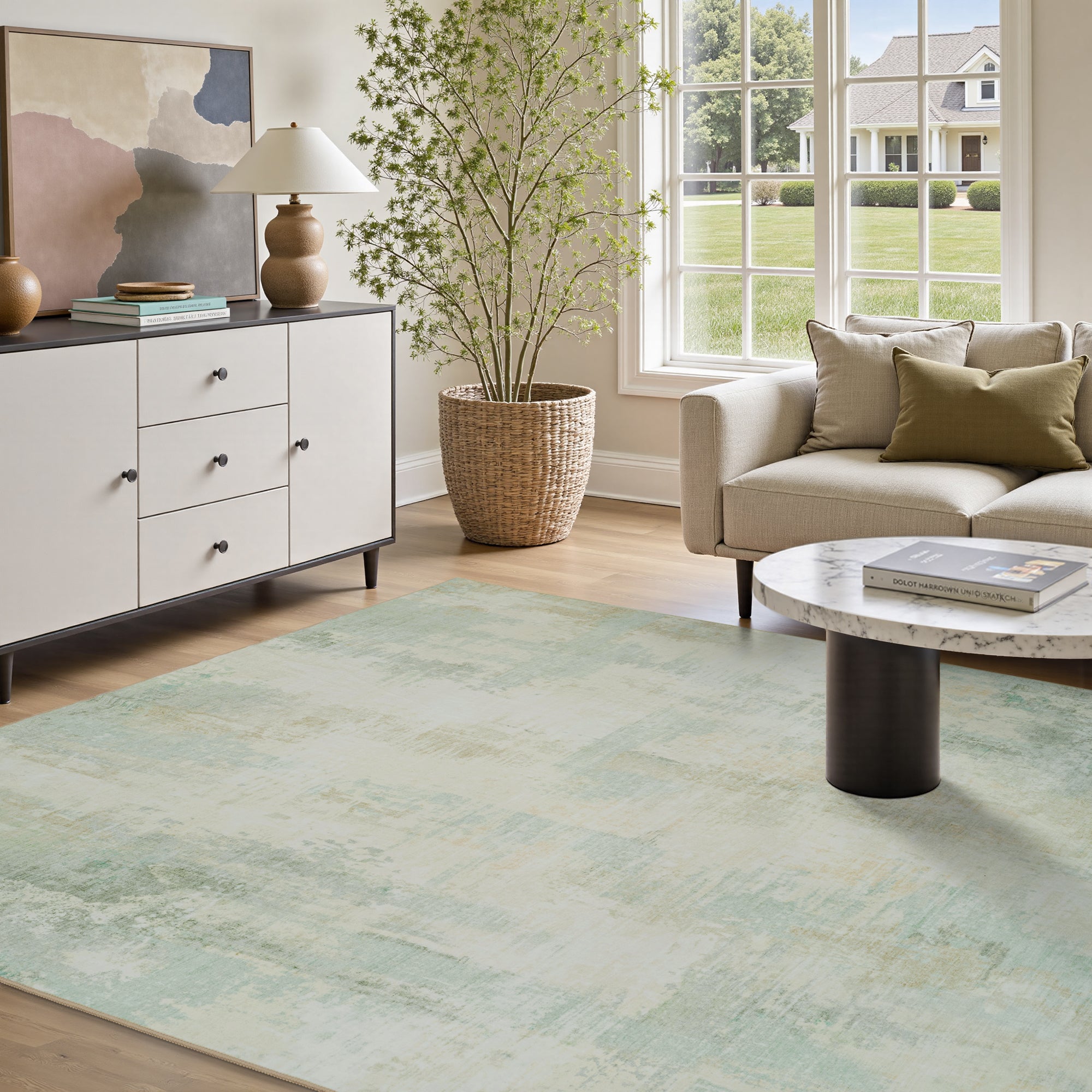MontVoo Soft Abstract Washable Yellow-Green Area Rug