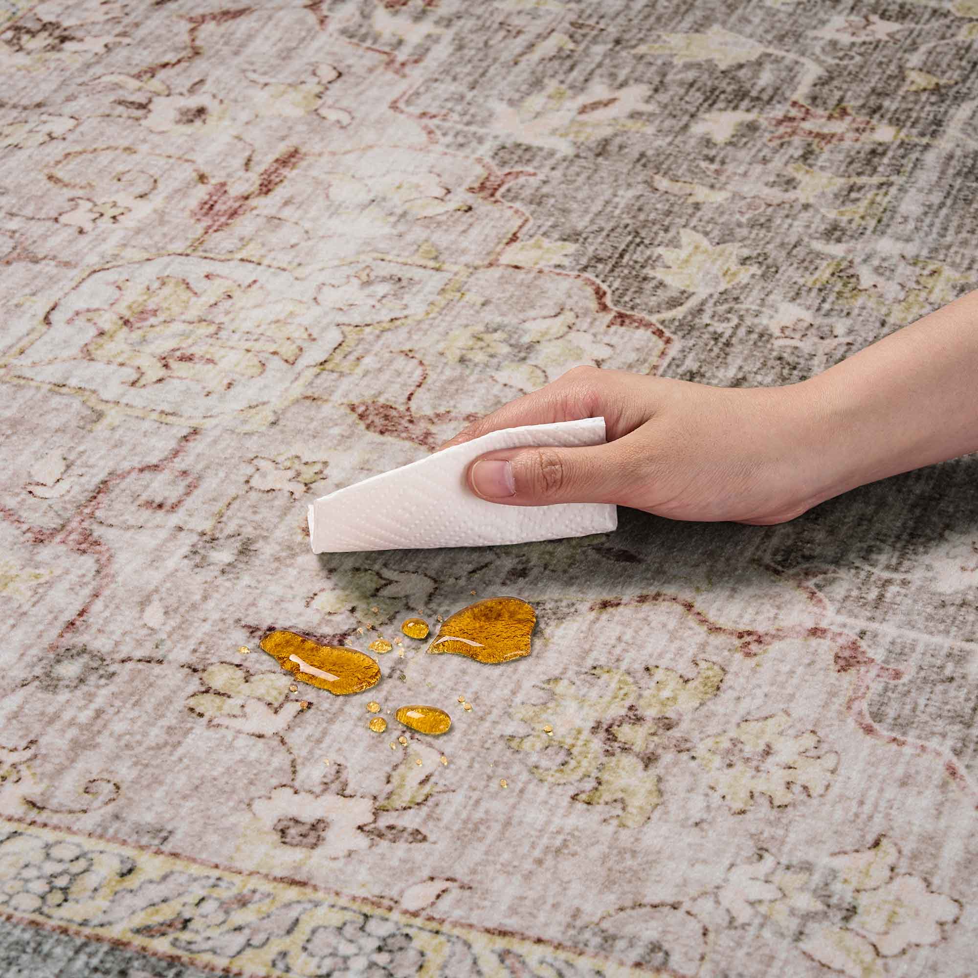 MontVoo Taupe Medallion Floral Washable Rug