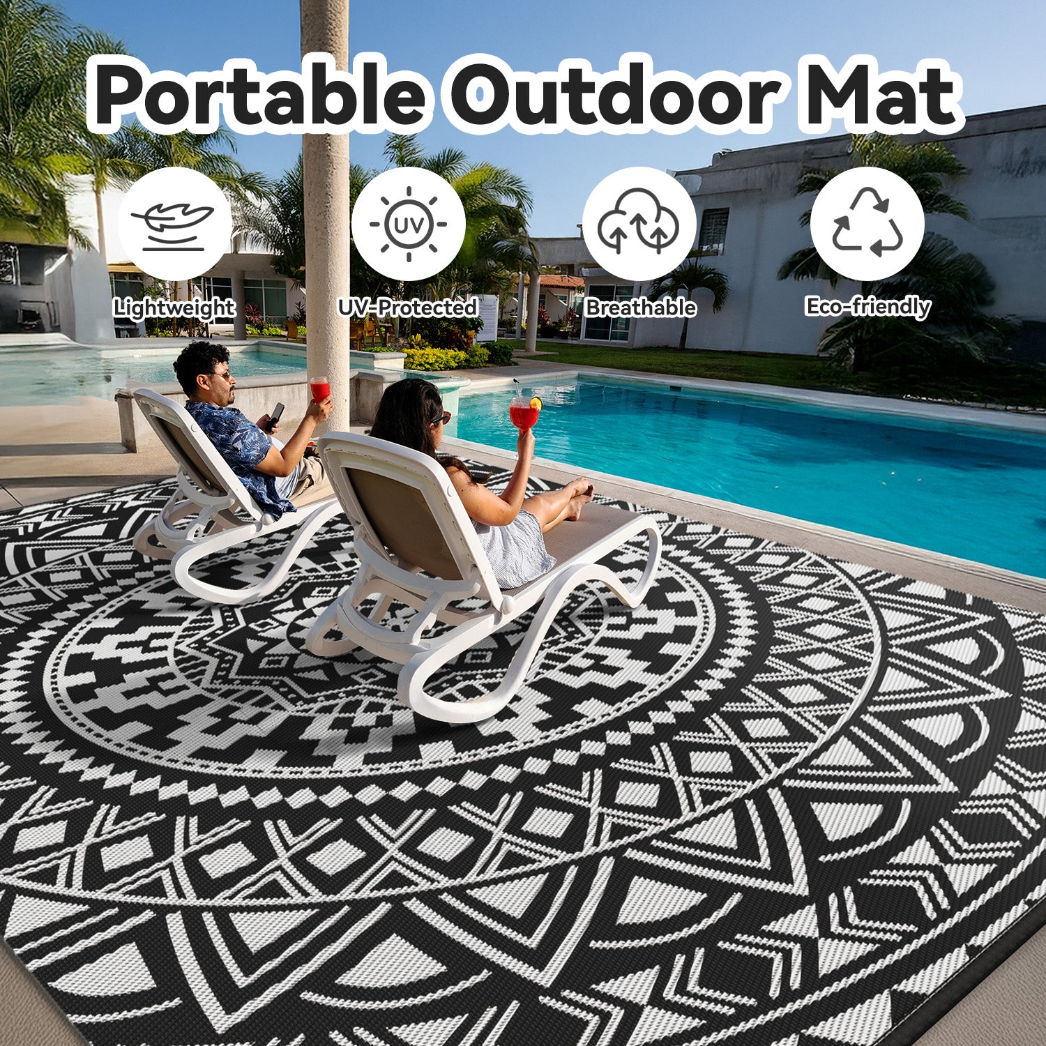 VUNATE Outdoor Patio Rugs Waterproof Lightweight