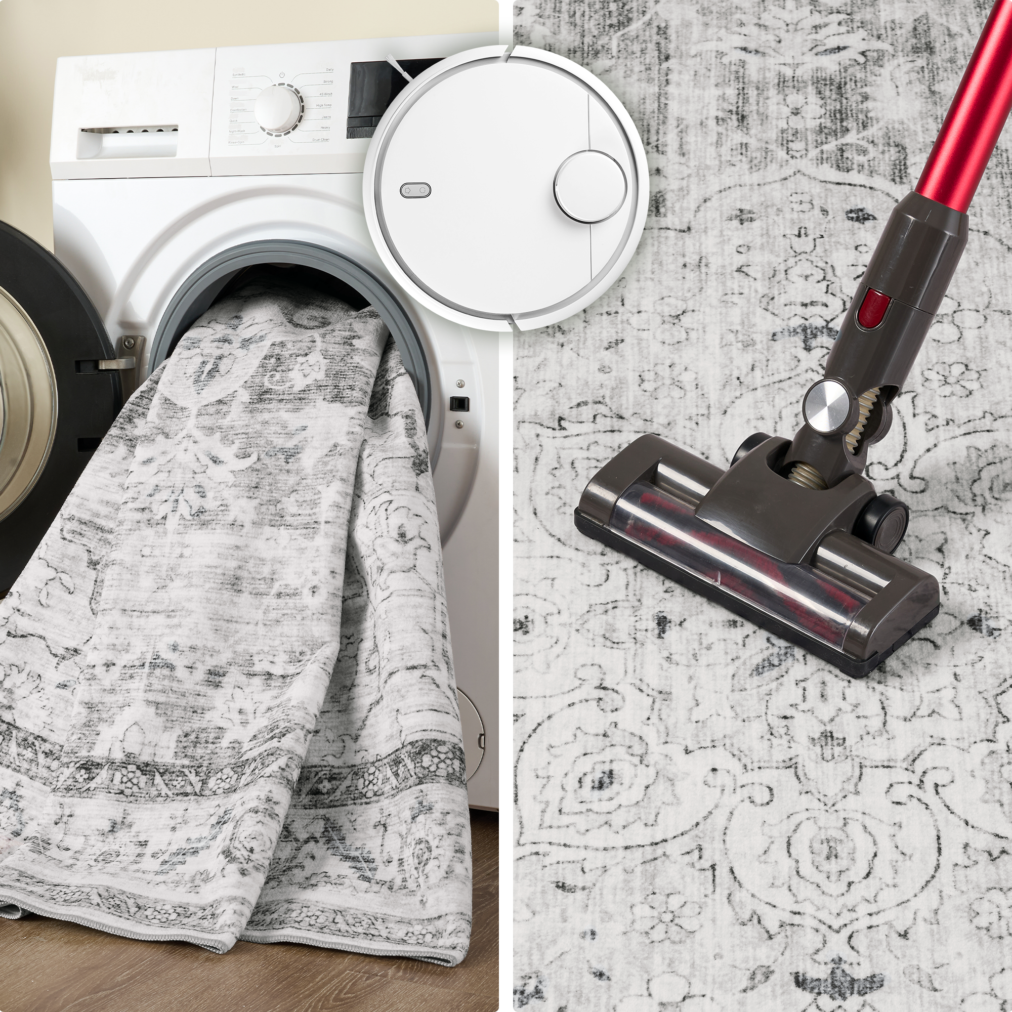 Alfombra lavable MontVoo Medallion Floral Gris