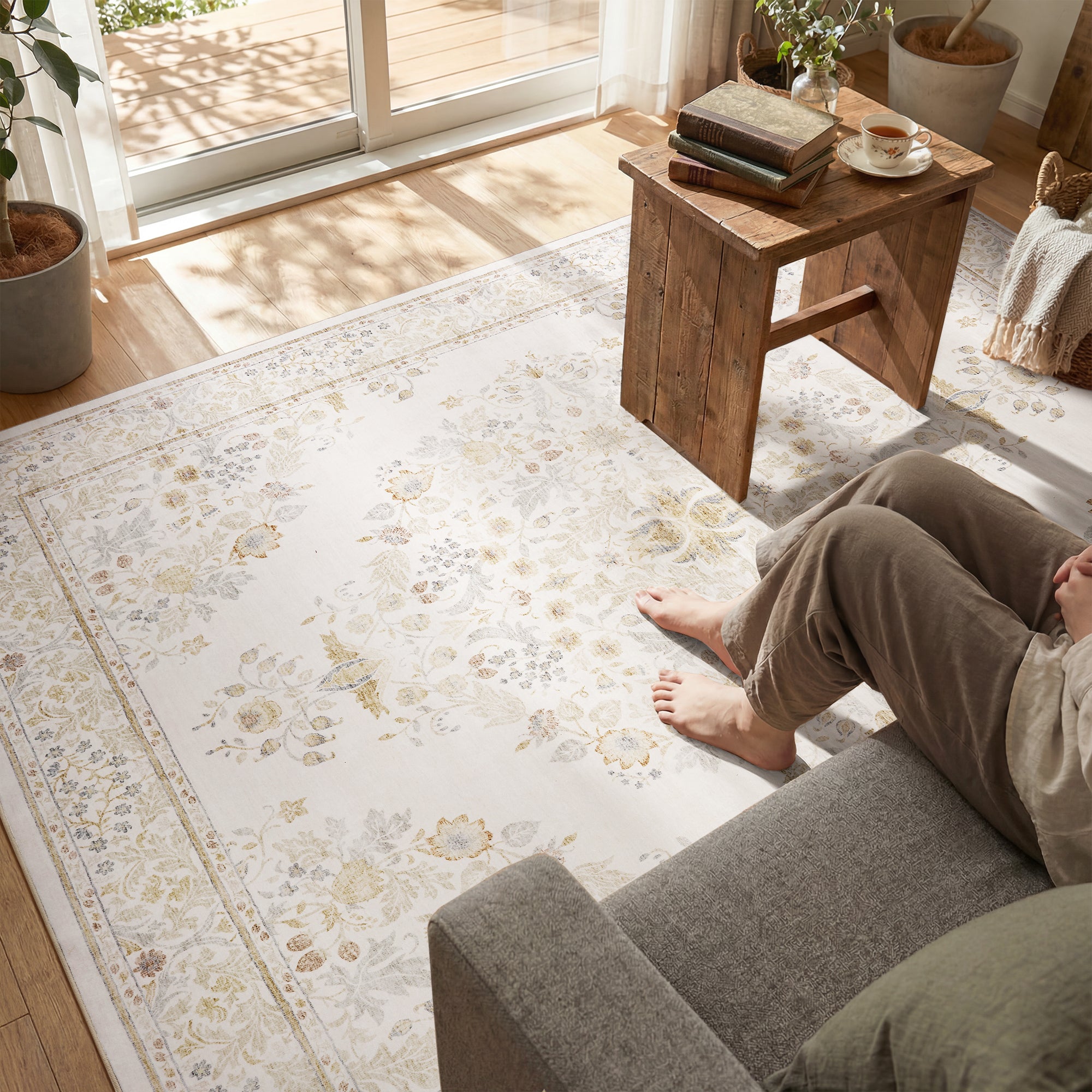 MontVoo Vintage Medallion Washable Rug Beige