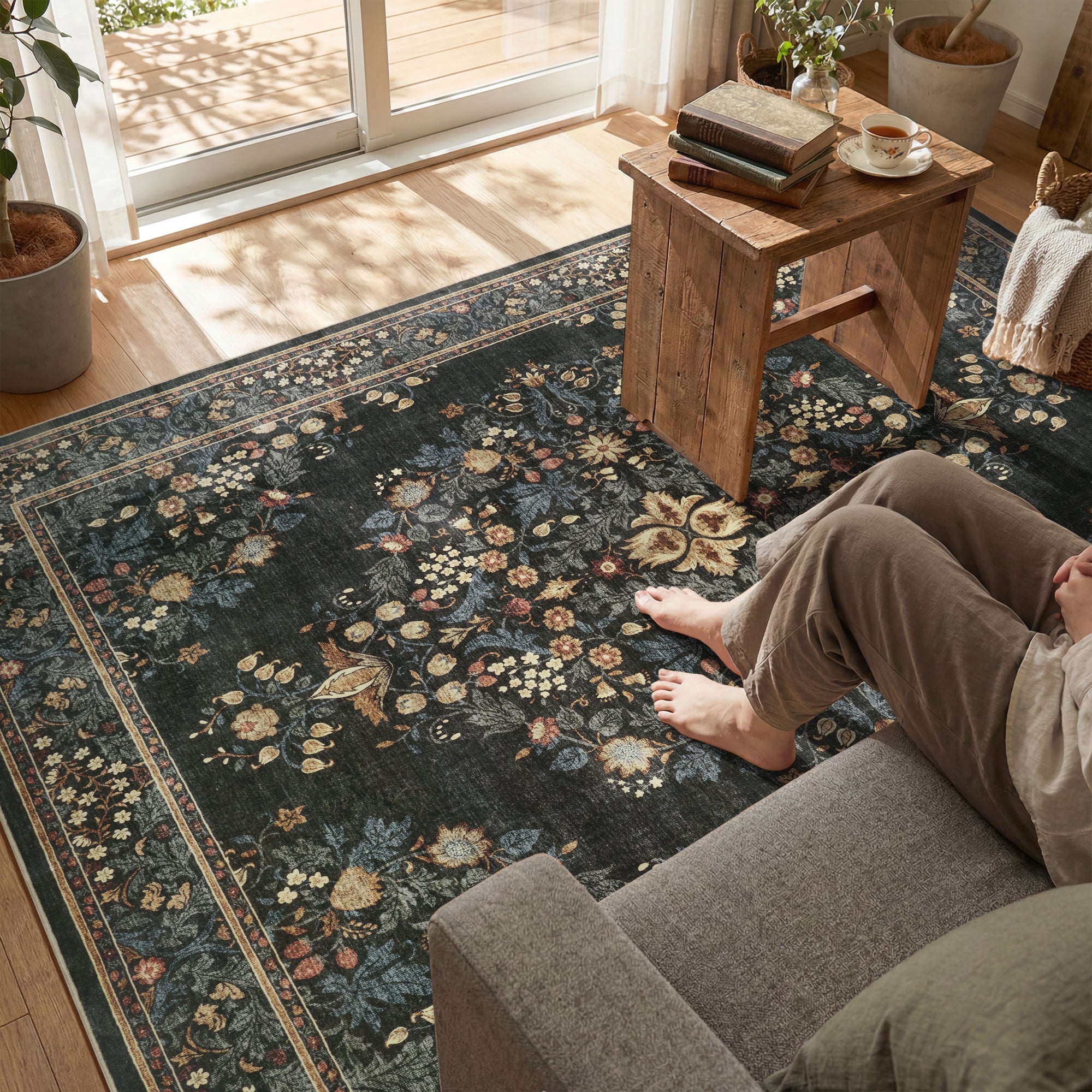 MontVoo Vintage Medallion Washable Rug Green