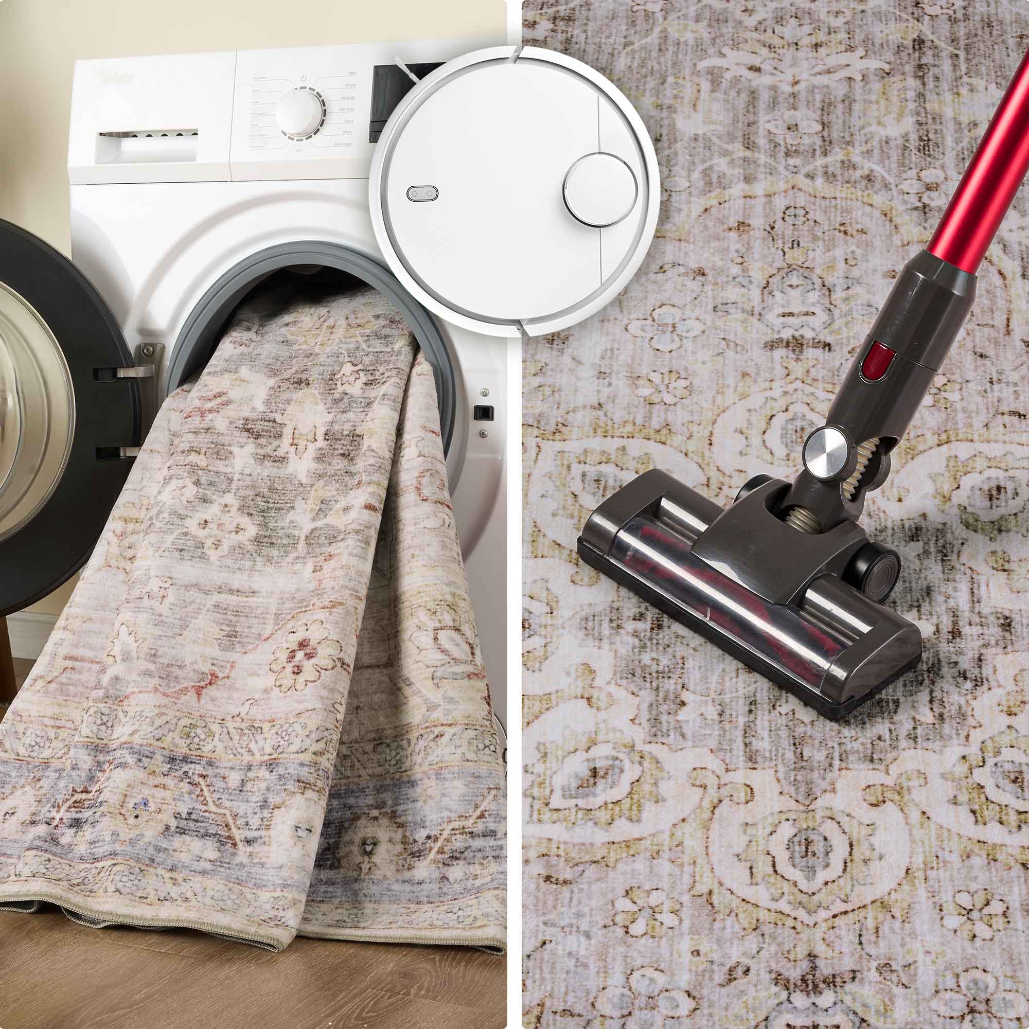 MontVoo Taupe Medallion Floral Washable Rug