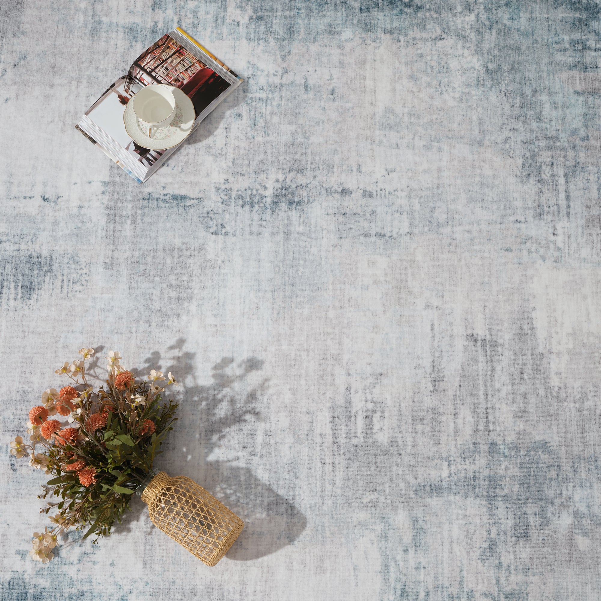 MontVoo Soft Abstract Washable Gray-Teal Area Rug