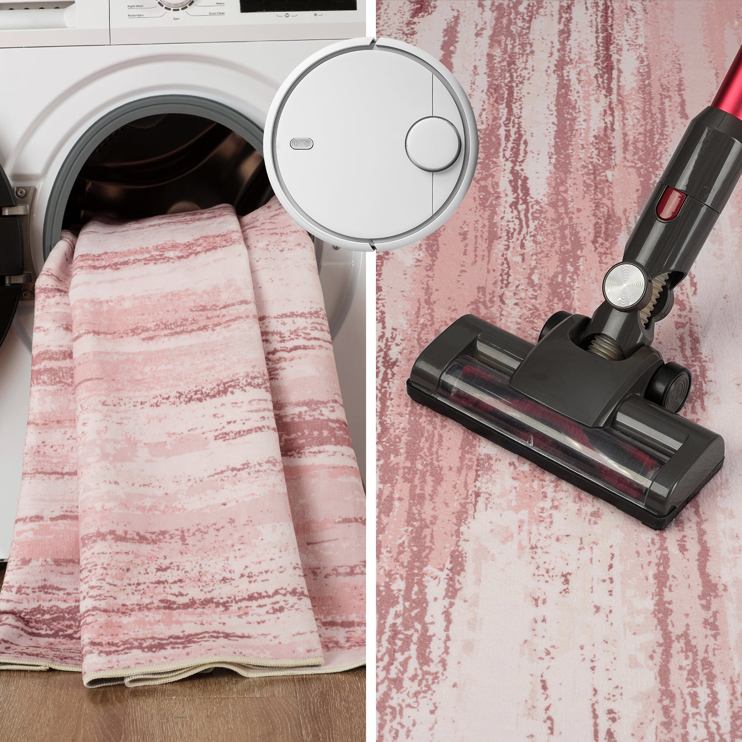 MontVoo Modern Abstract Pink Washable Area Rug