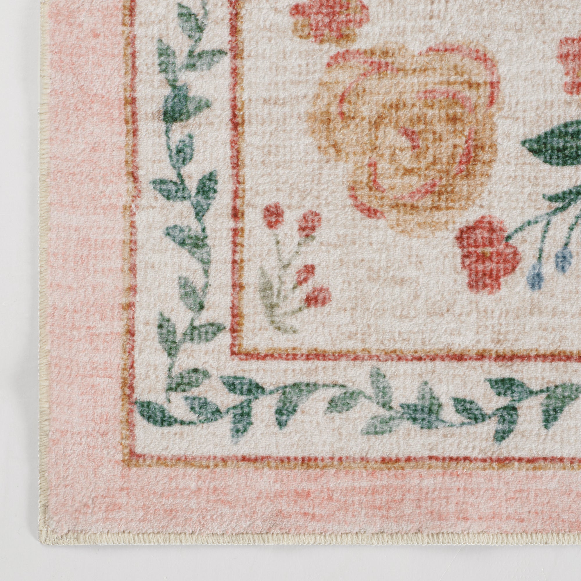 MontVoo Vintage Floral Soft Washable Rug Beige