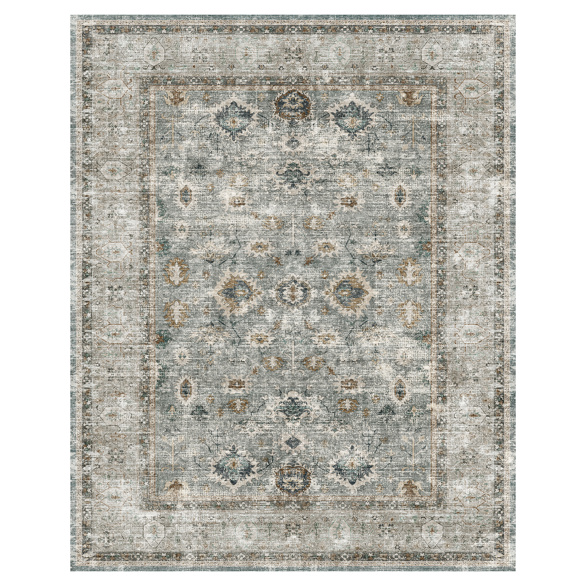 MontVoo Washable Vintage Distressed Oriental Area Rug Green
