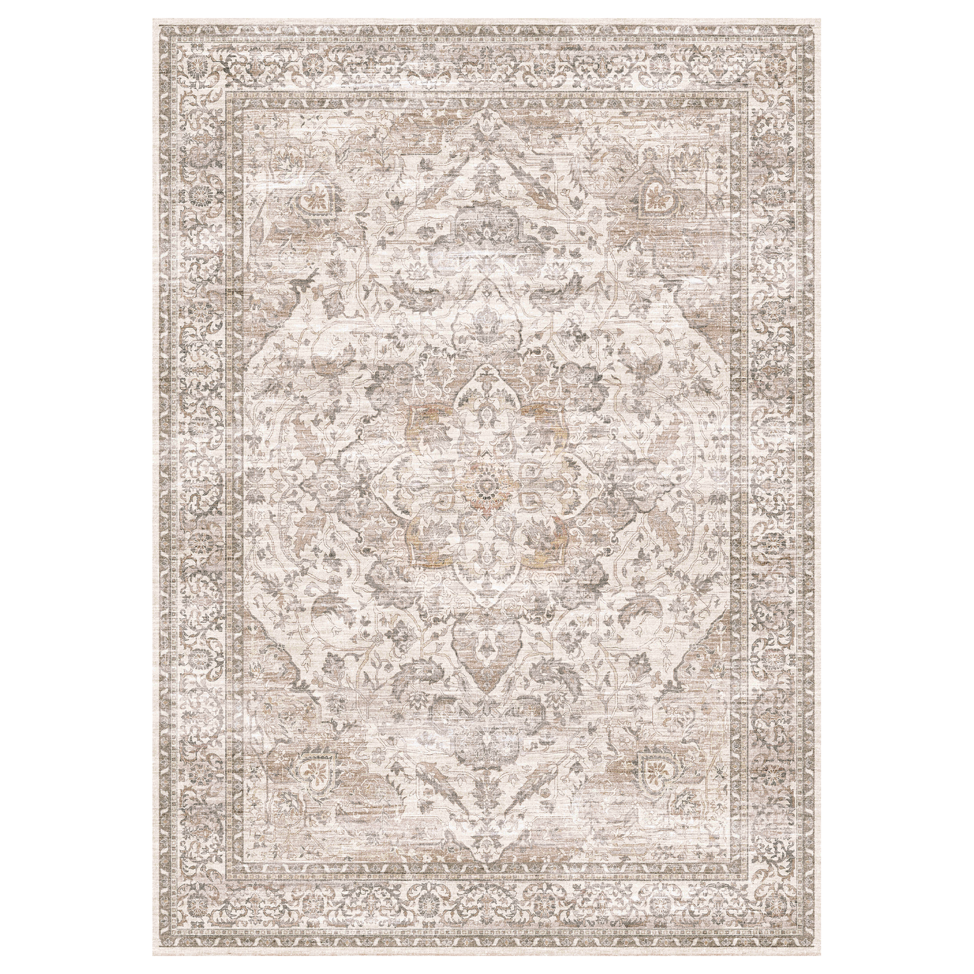 MontVoo Vintage Medallion Non-Slip Washable Rug Beige