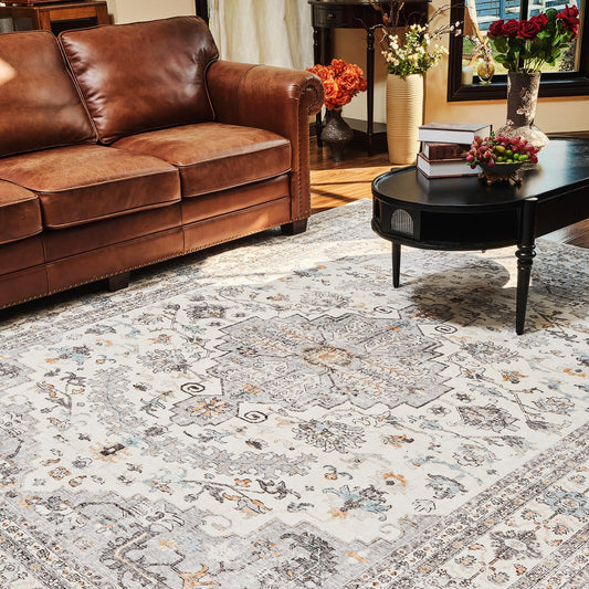 Washable Vintage Floral Carpet Soft Distressed Area Rug