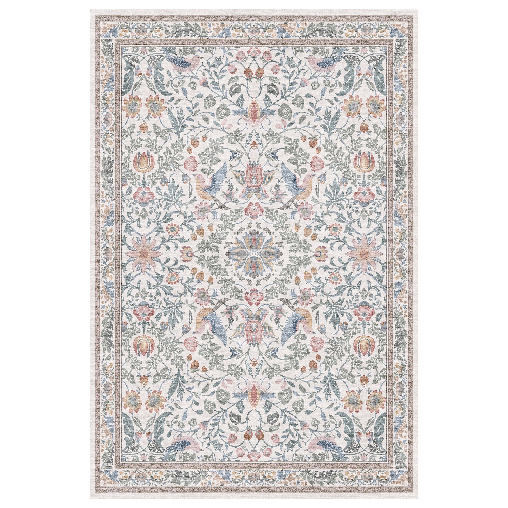 MontVoo Vintage Floral Washable Rug Beige