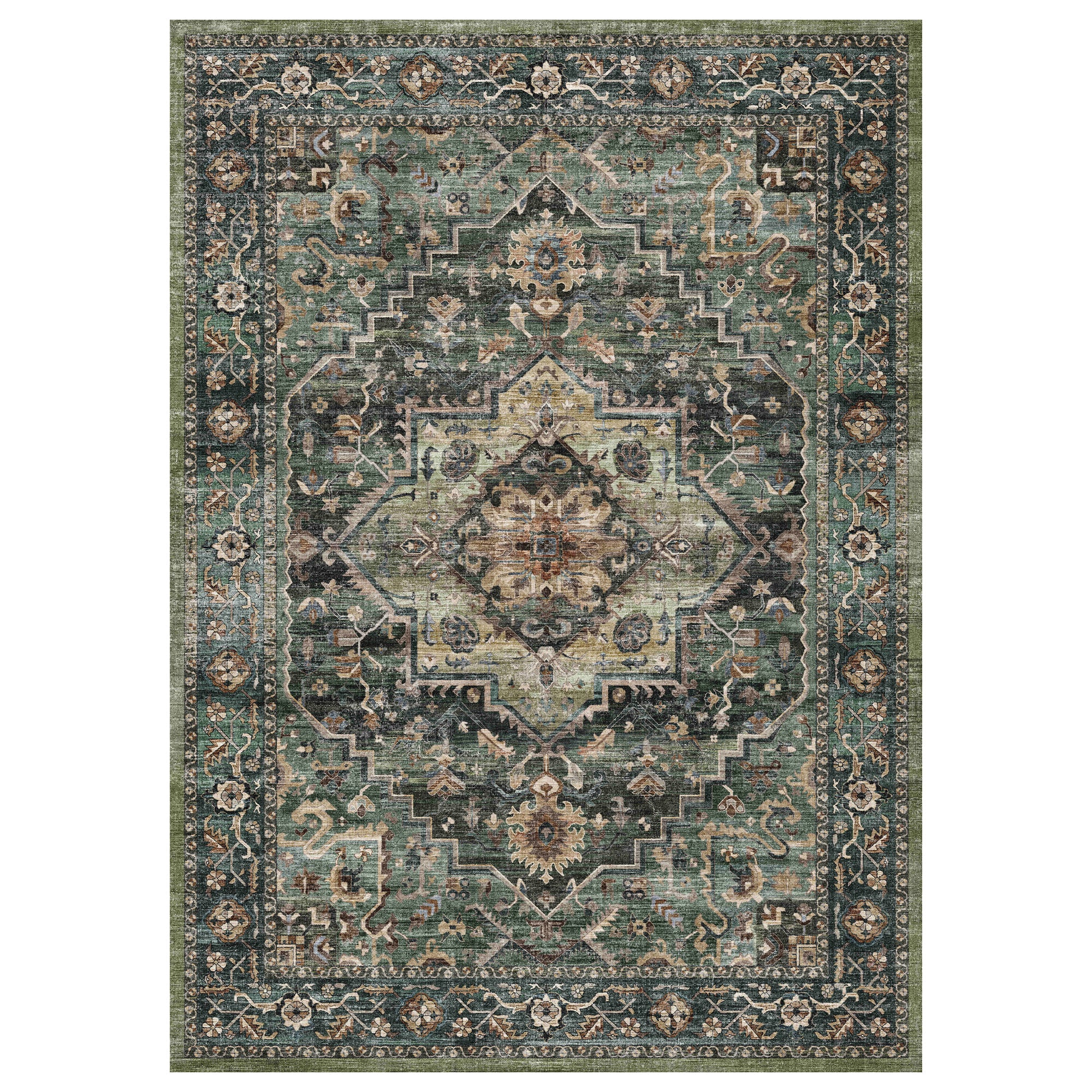 MontVoo Soft Washable Oriental Area Rug Green