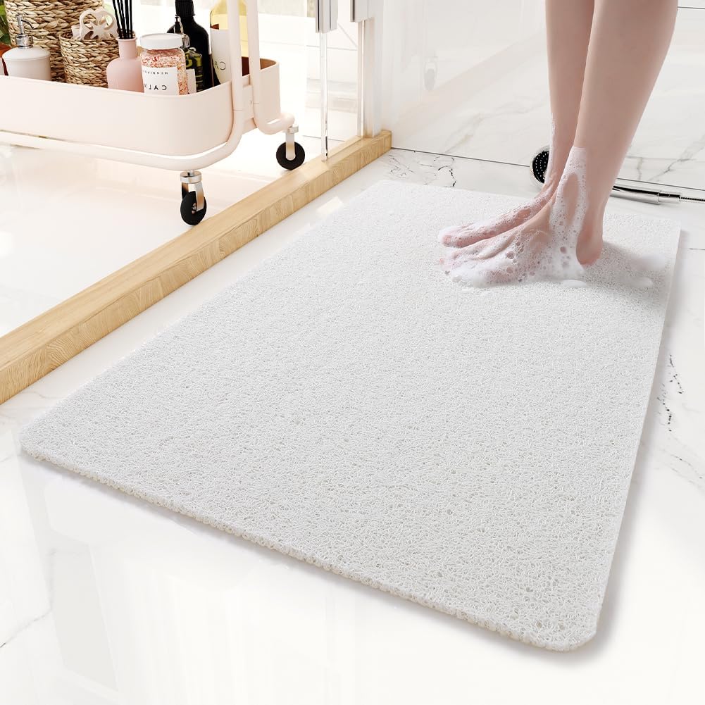 Square PVC Loofah Non-Slip Bath Mat - White