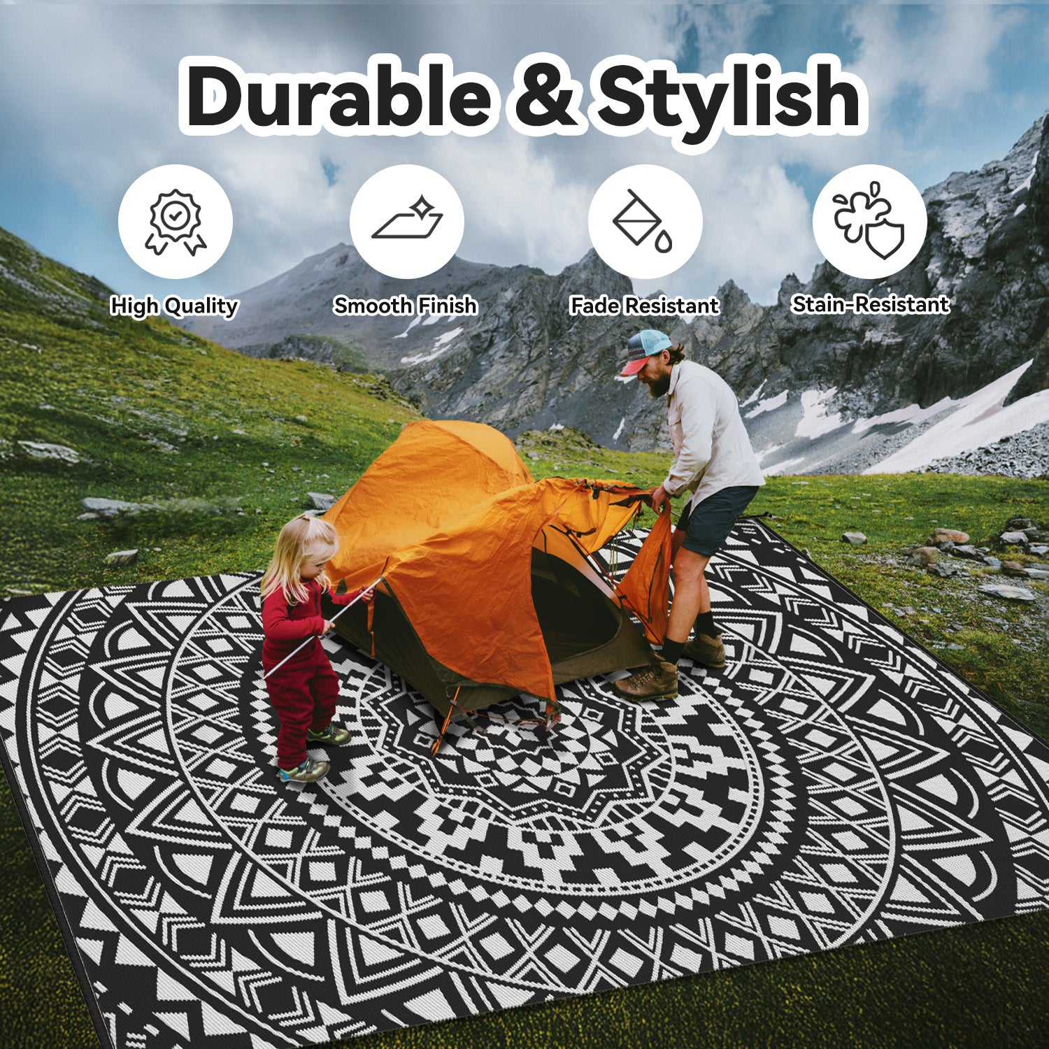 VUNATE Outdoor Patio Rugs Waterproof Lightweight