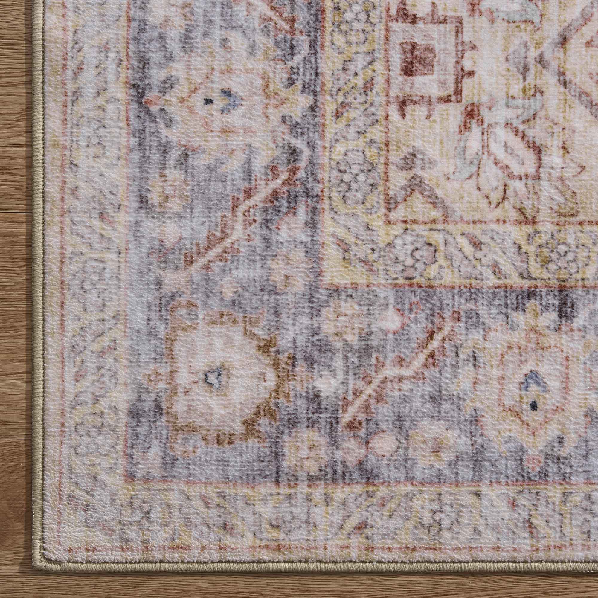 MontVoo Taupe Medallion Floral Washable Rug