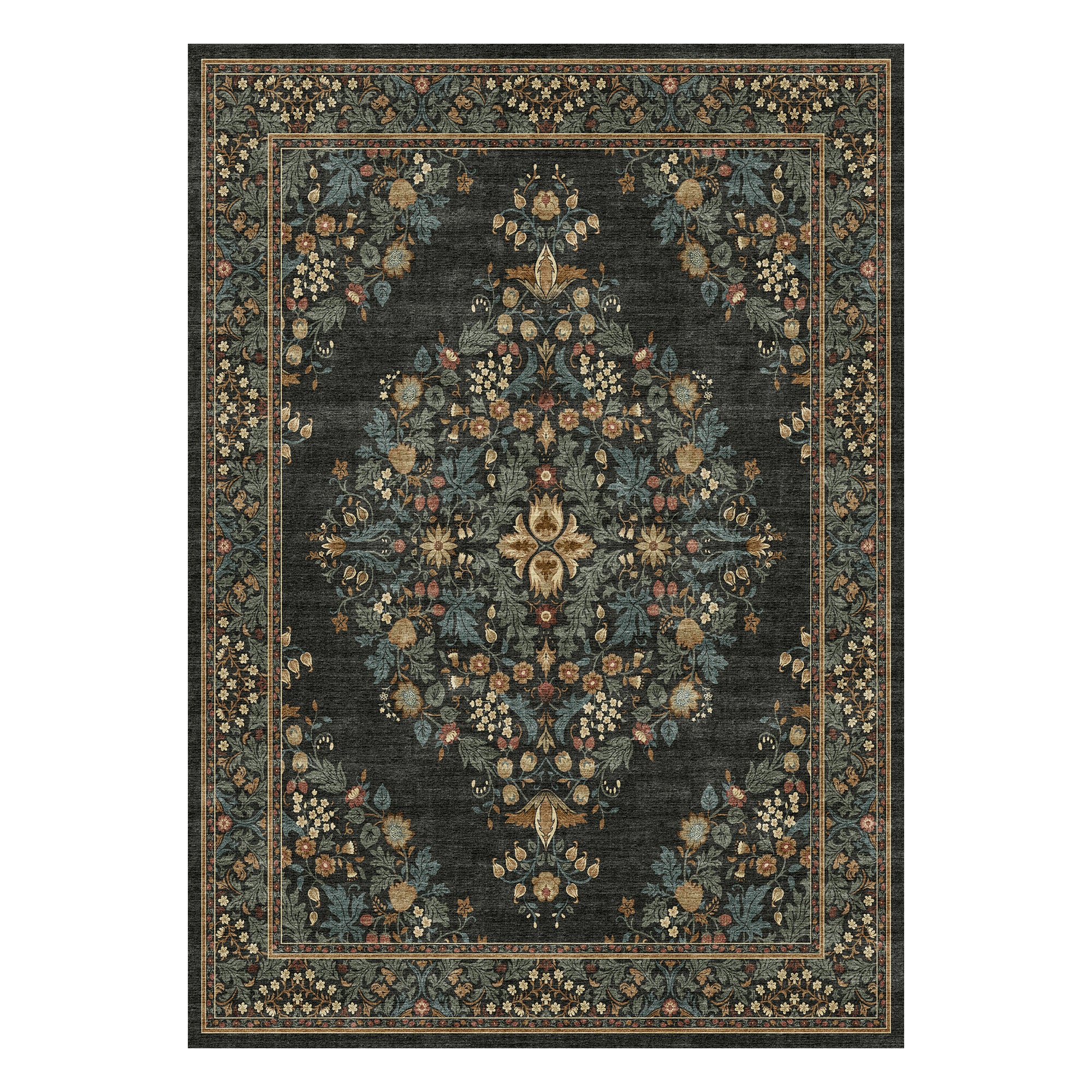 MontVoo Vintage Medallion Washable Rug Green