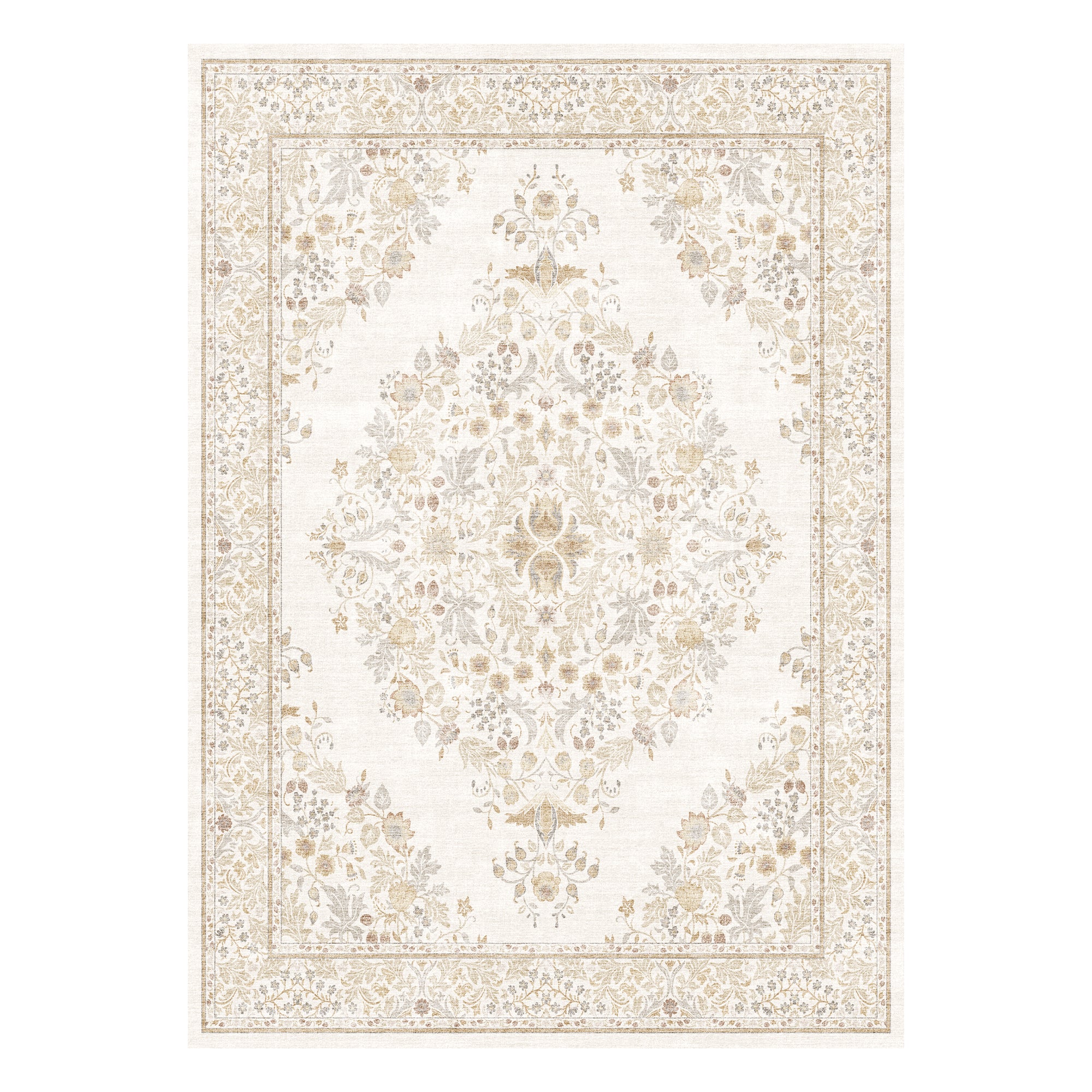 MontVoo Vintage Medallion Washable Rug Beige
