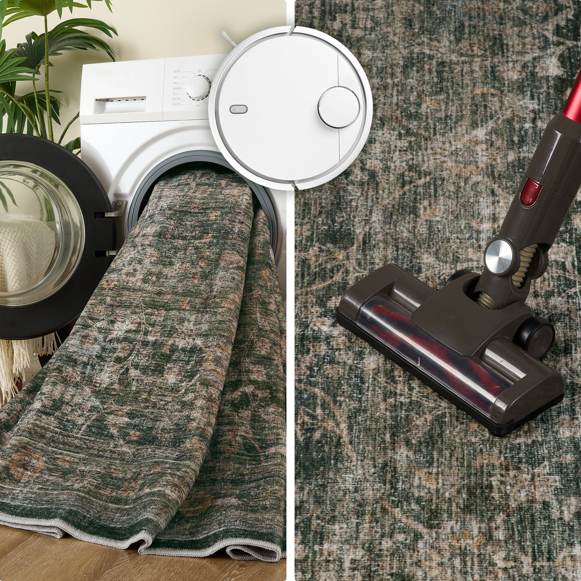 MontVoo Vintage Floral Washable Rugs Green