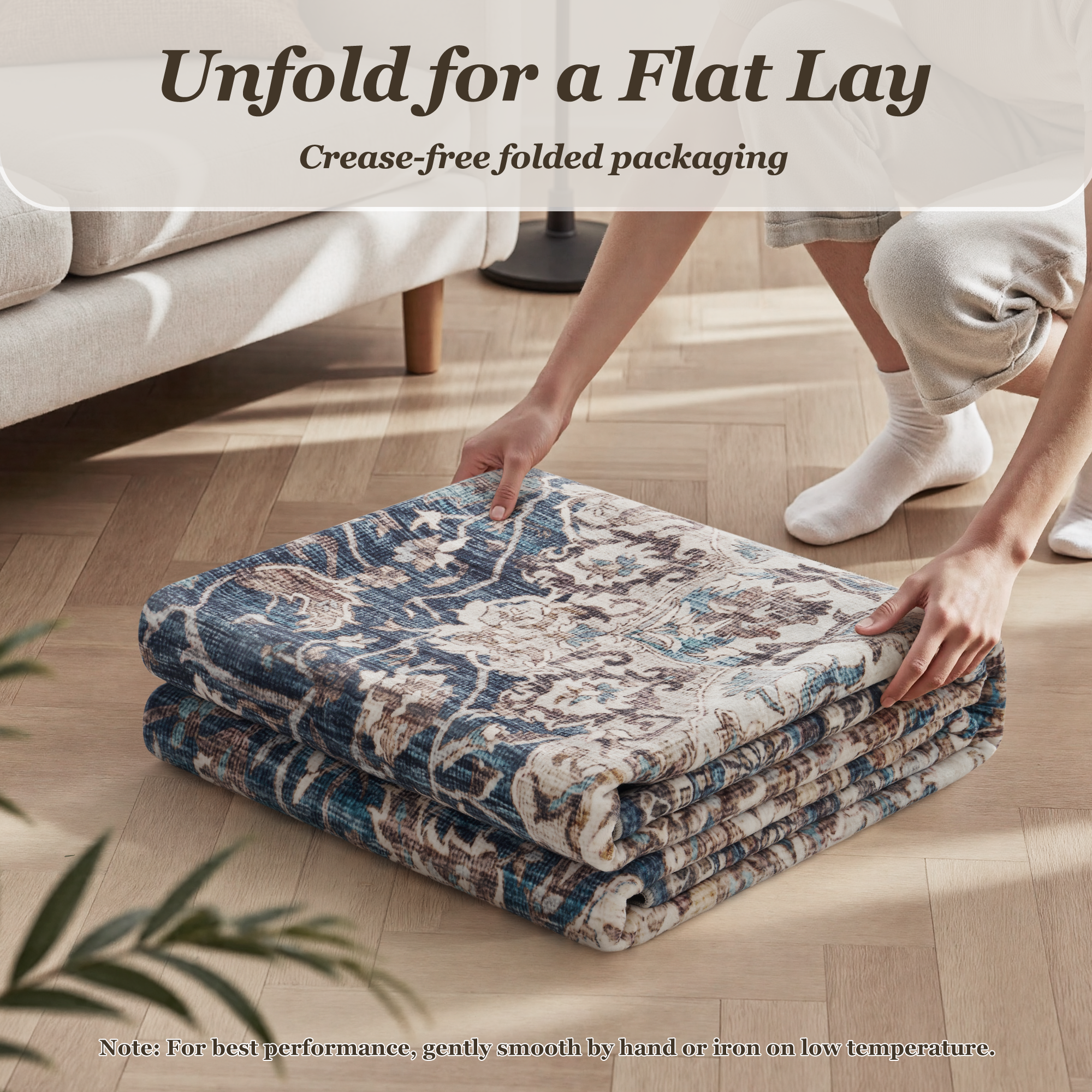 MontVoo Vintage Medallion Non-Slip Washable Rug Blue