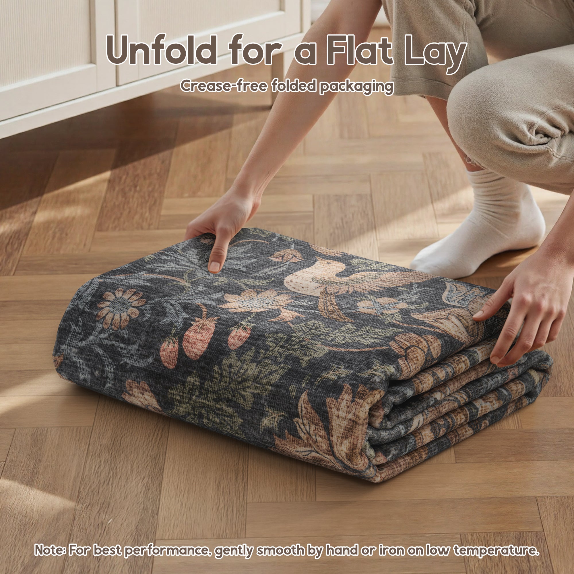 MontVoo Vintage Floral Washable Rug Charcoal